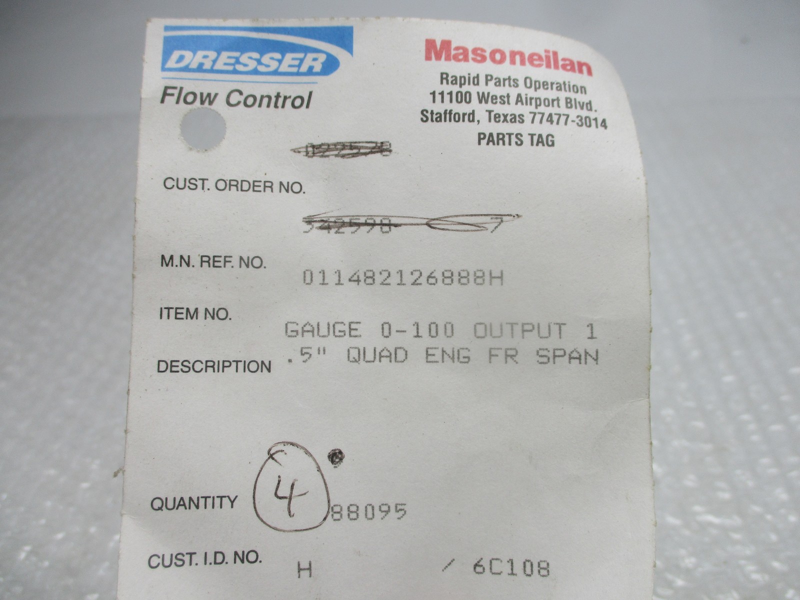 MASONEILA 011482-128 GAUGE 0-100PSI LOT OF 3 NSNP
