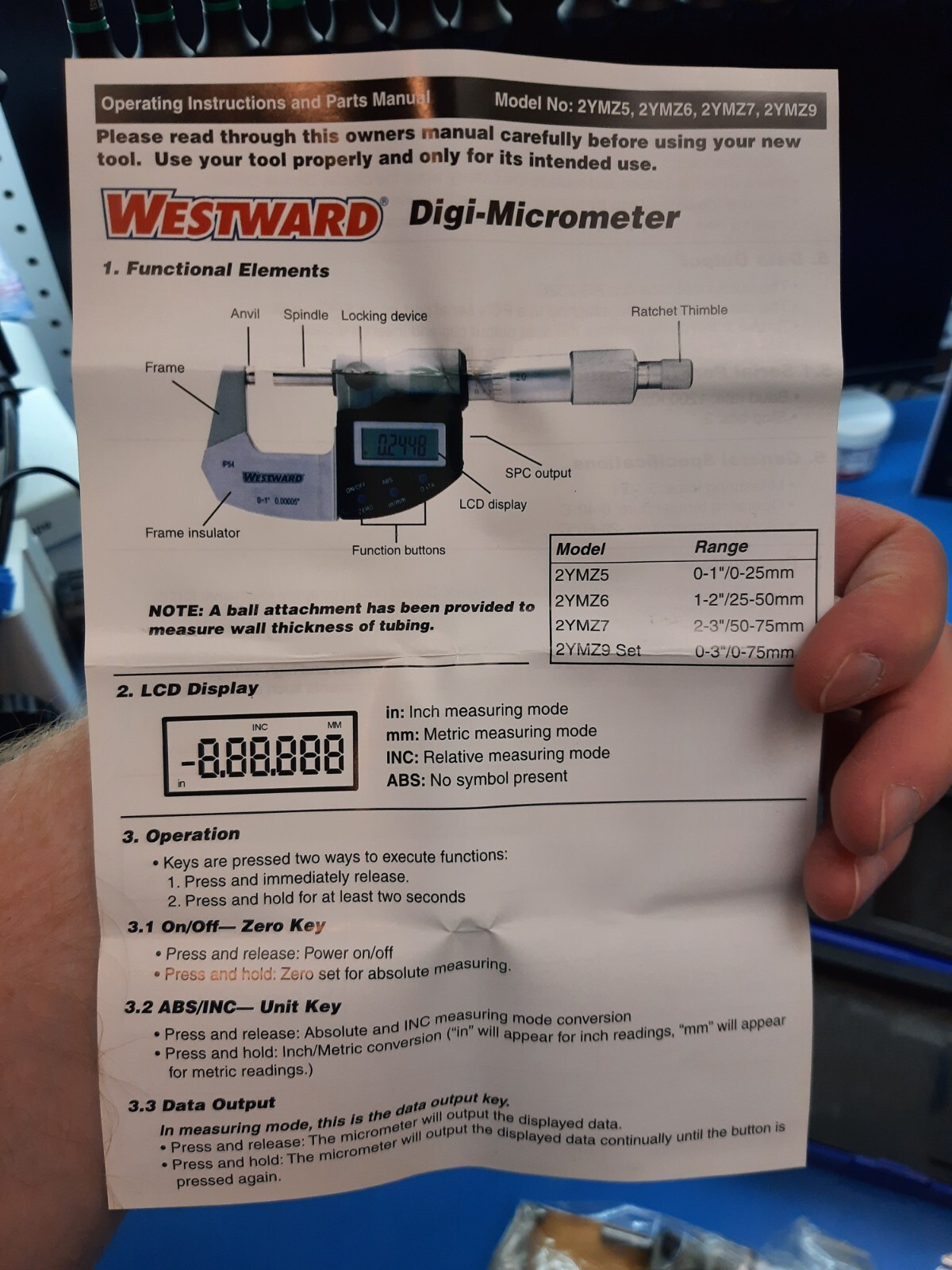 Grainger Westward Digital Outside Micrometer 1-2″ .00005″ IP54 Ratcheting NEW