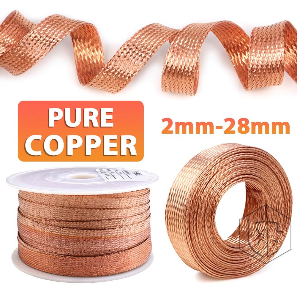 Pure Copper Braid Cable Flat Width 2mm-28mm Bare Copper Braid Wire Ground Lead