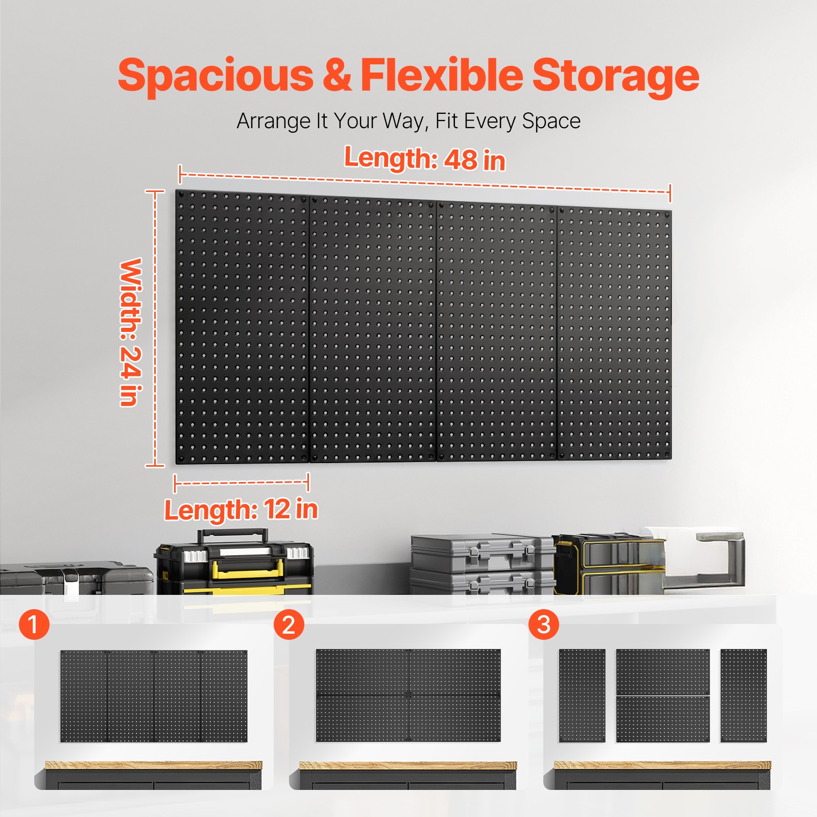 VEVOR Metal Pegboard Panels 4 Pcs 24″ x 12″ Wall Organizer for Garage Tool