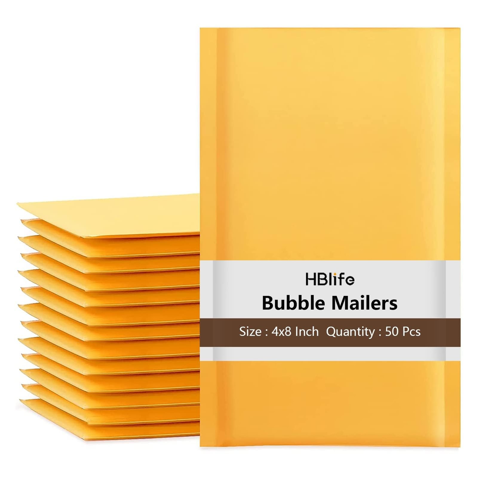 Hblife 50Pcs Bubble Mailers, 4X8 Inches Self Seal Kraft Poly Mailers,