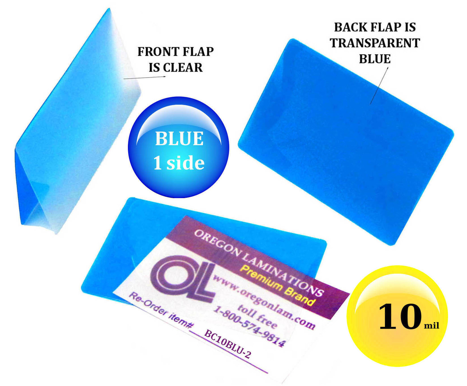 Hot Laminating Pouches 2-1/4 x 3-3/4 Business Card [pk of 100] 10 Mil Clear/Blue
