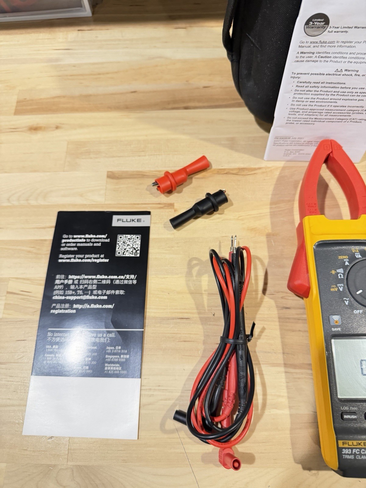 FLUKE 393 FC CAT III 1500V TRMS CLAMP METER W/ IFLEX PROBE & LEADS (TESTED)