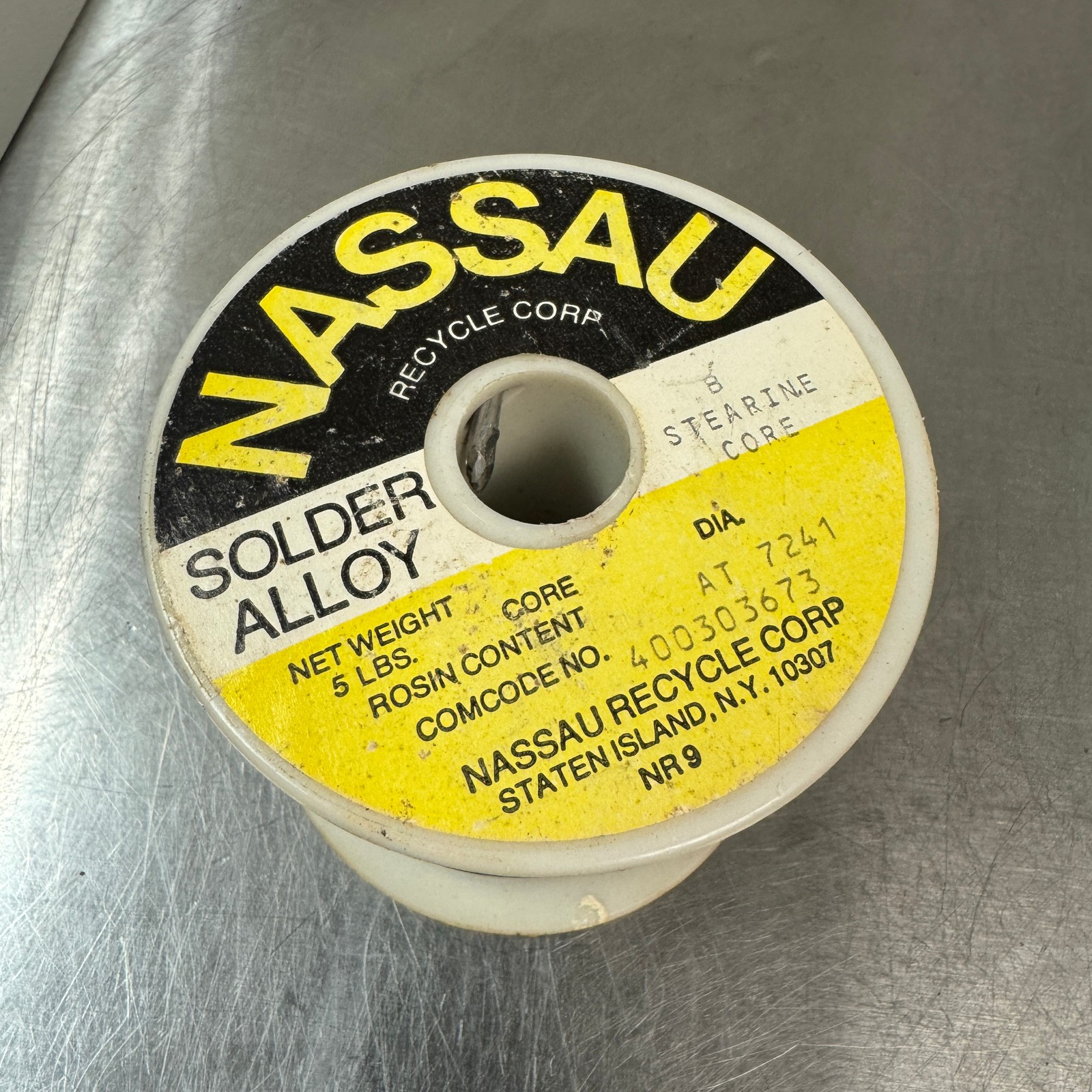 Vintage NASSAU B Stearine Core Large Diam. Solder – SPEC: AT 7241 – 4LB 7.5 Oz