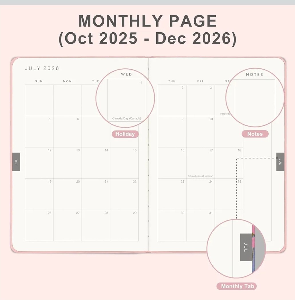2026 Planner, 15 Months Hardcover Daily, Weekly & Monthly Planner, A5 size