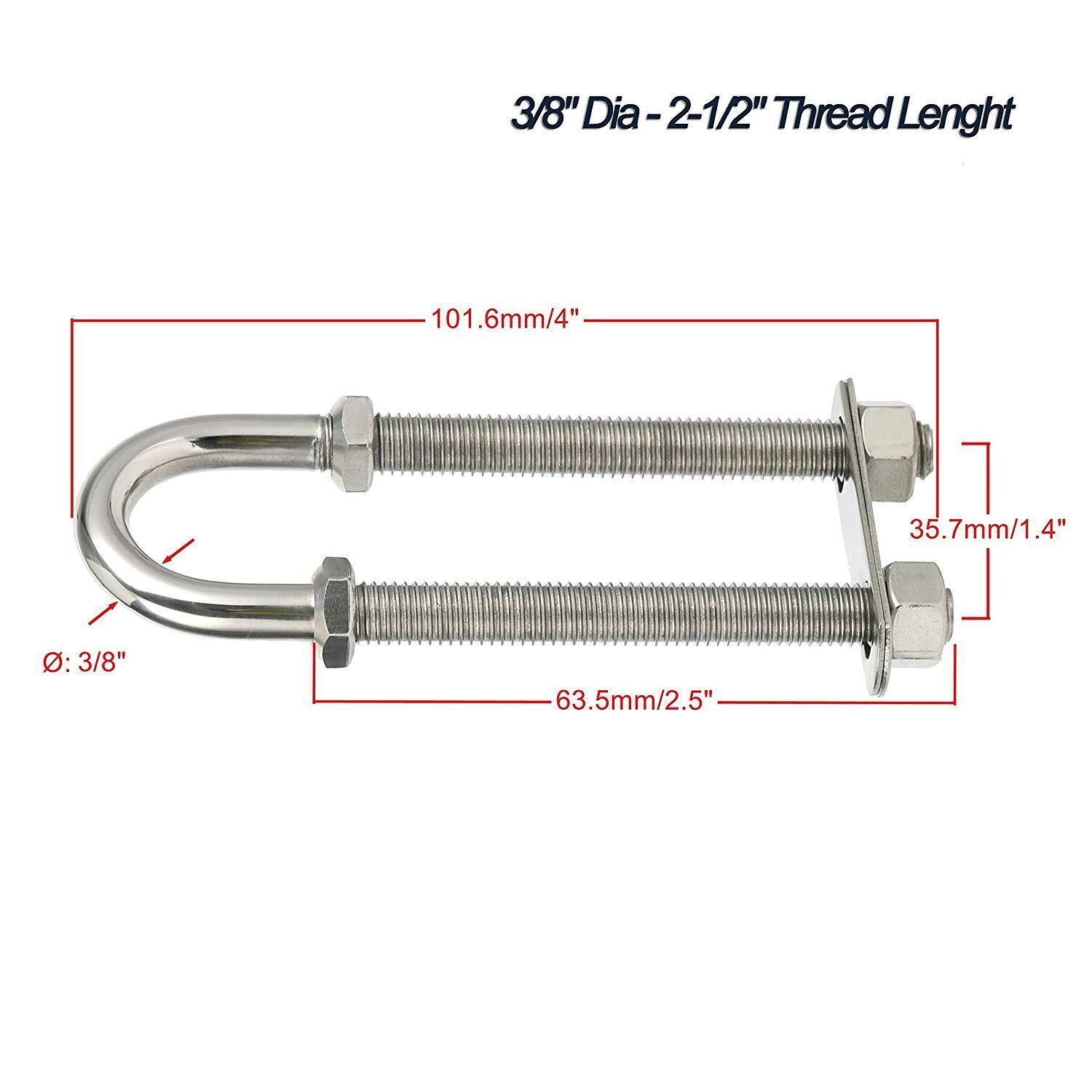 7 Sizes Available 2PCS Stainless Steel Marine Boat Stern Bow Eye Tie Down U Bolt