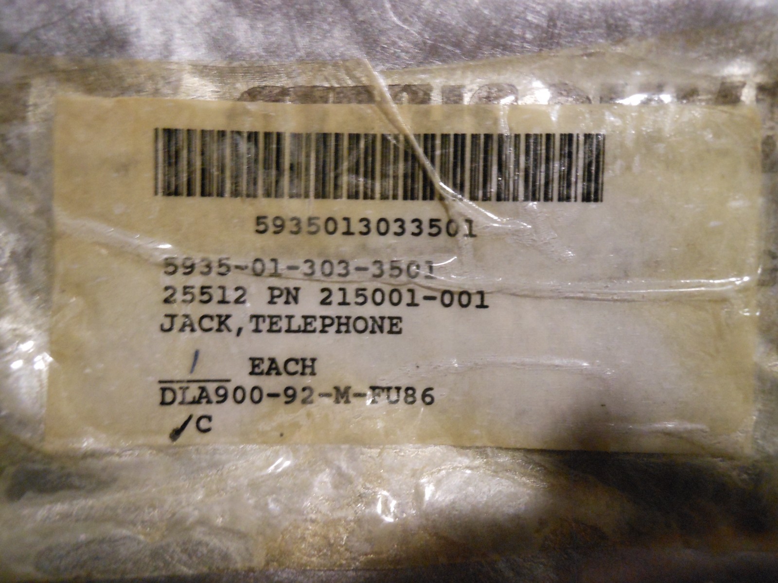 NORTHROP TELEPHONE JACK PART # 215001-001 NSN: 5935-01-303-3501