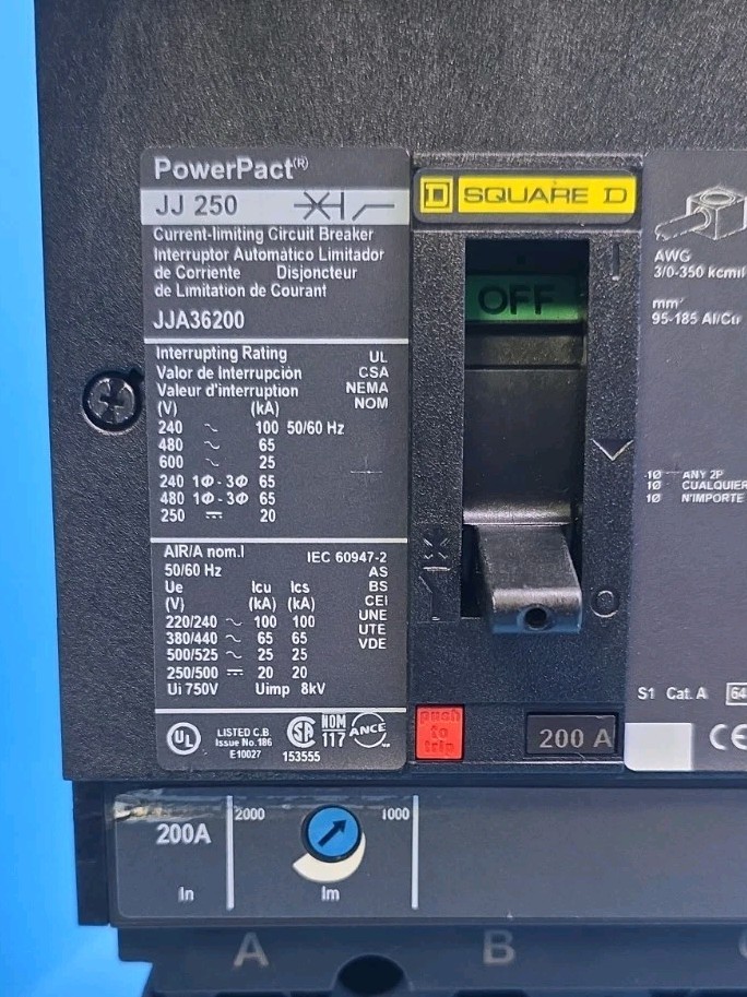 Square D JJA36200 200A 600V 3Pole ILine PowerPact Circuit Breaker