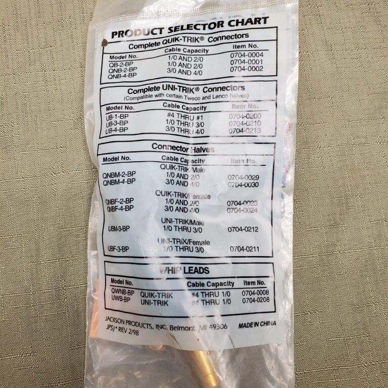 Jackson Cable Connector Model No QNBM-4-BP Item No 0704-0030 For 3/0 4/0 Cables