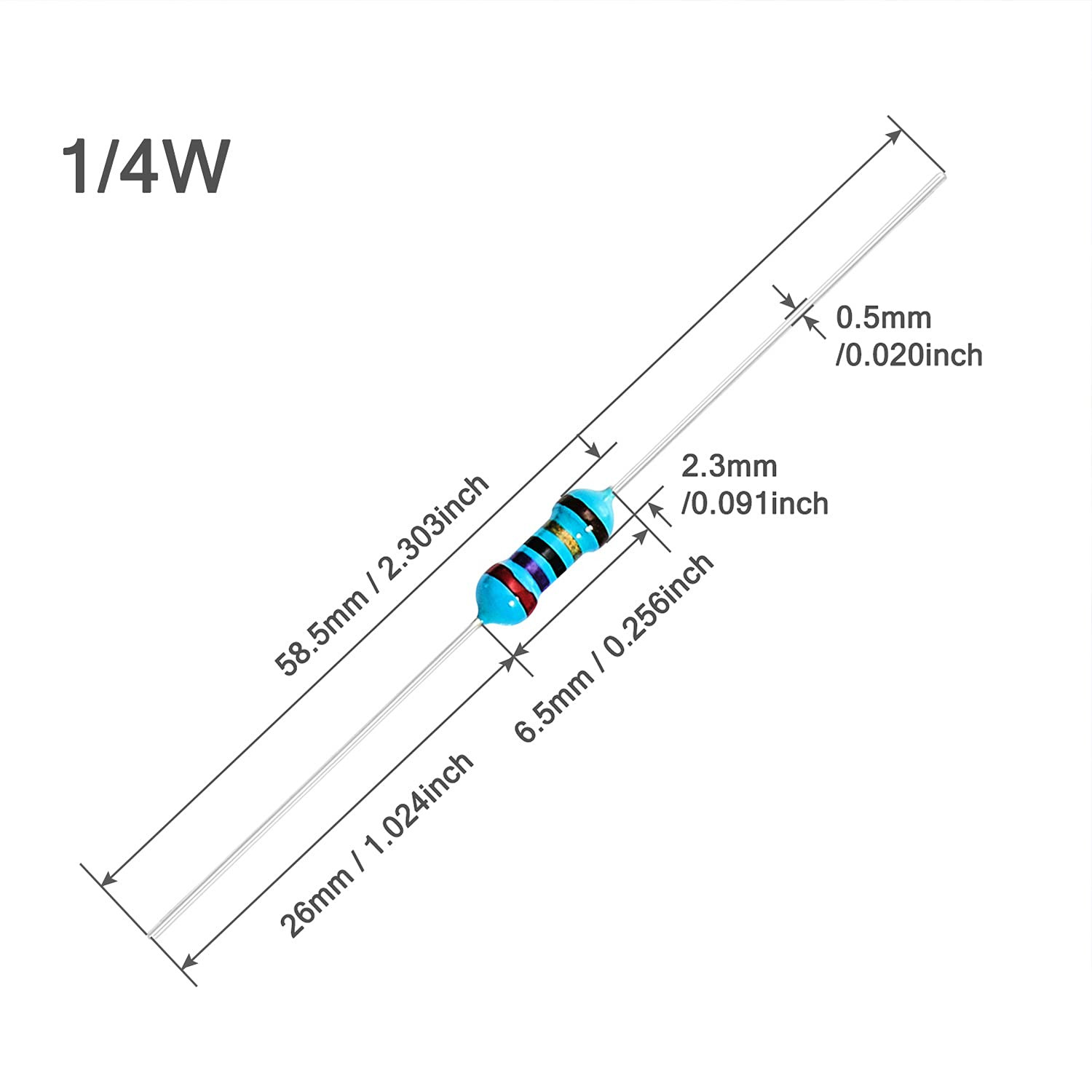 100Pcs 470 Ω Ohm Resistor 1/4W (0.25W) Metal Film Fixed Resistor 0.01 ±1% Tol…