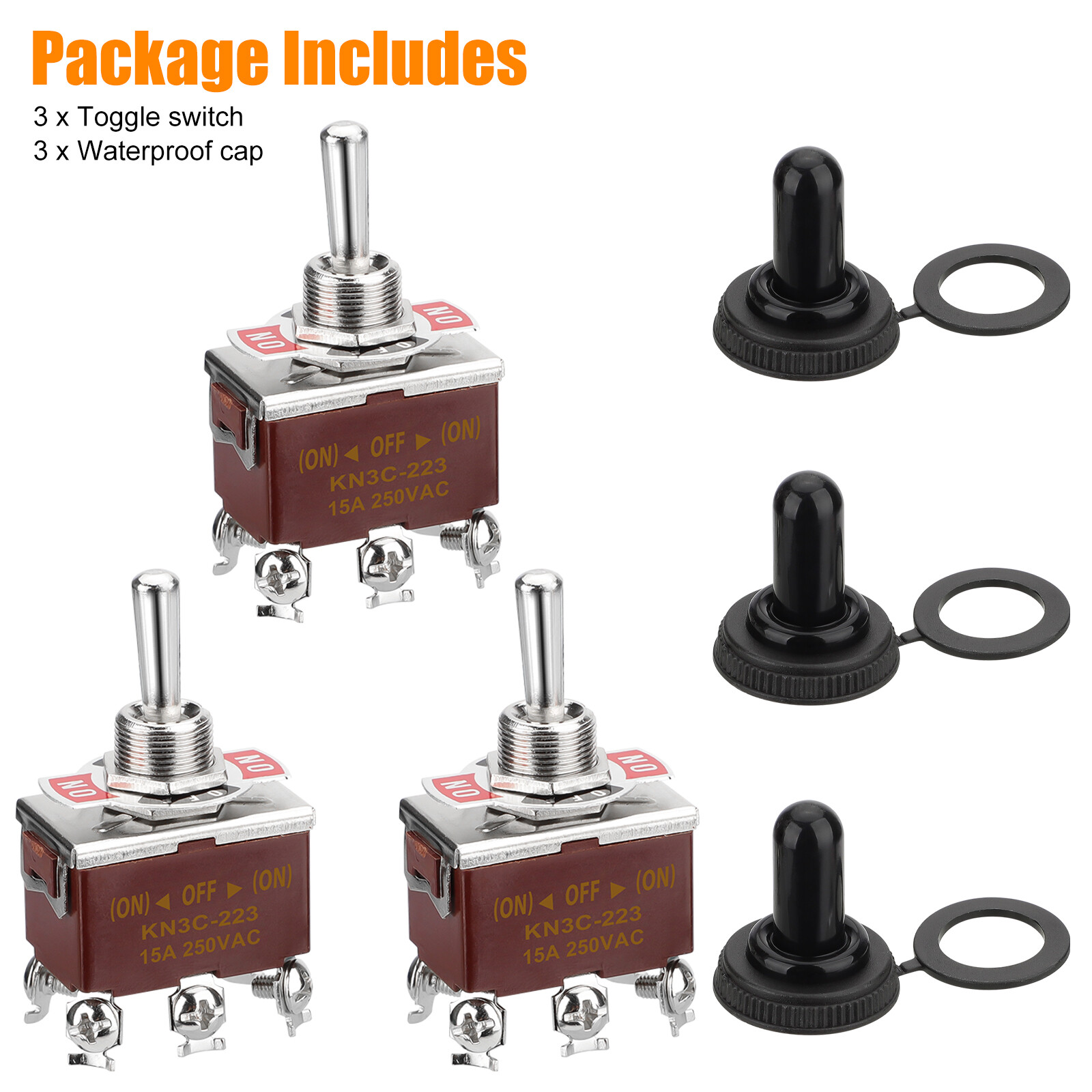 3X Toggle Switch ON/OFF/ON Heavy Duty 15A 250V DPDT Terminal Car Waterproof Cap