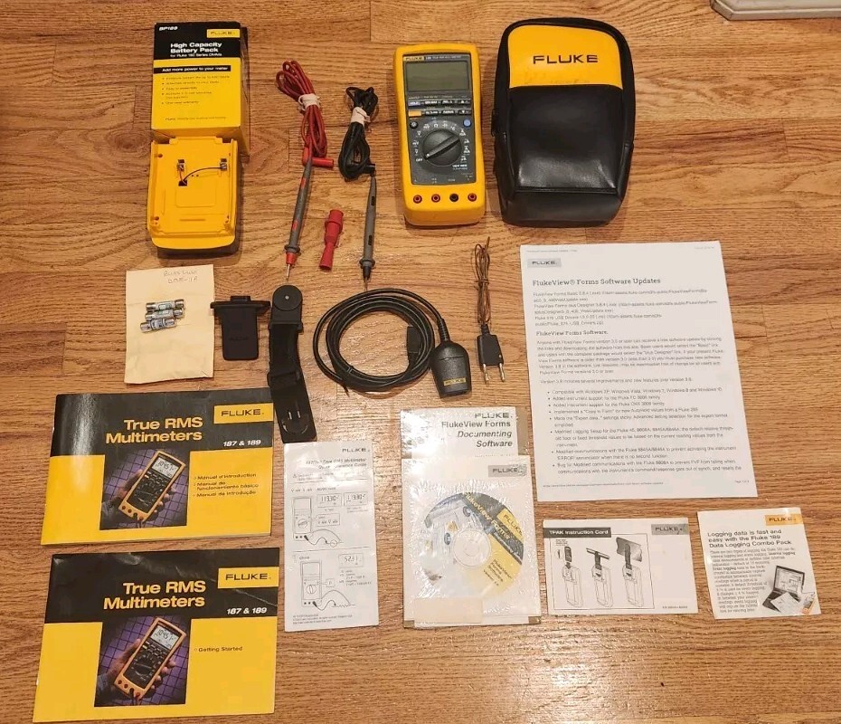 Fluke 189 Combo Bundle True RMS Digital Multimeter Flukeview Battery Pack & More