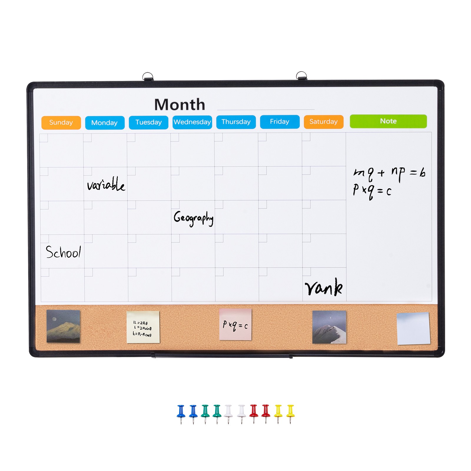 Uimoso 36″x24″Monthly Calendar Whiteboard & Cork Board Combo with Aluminum Frame