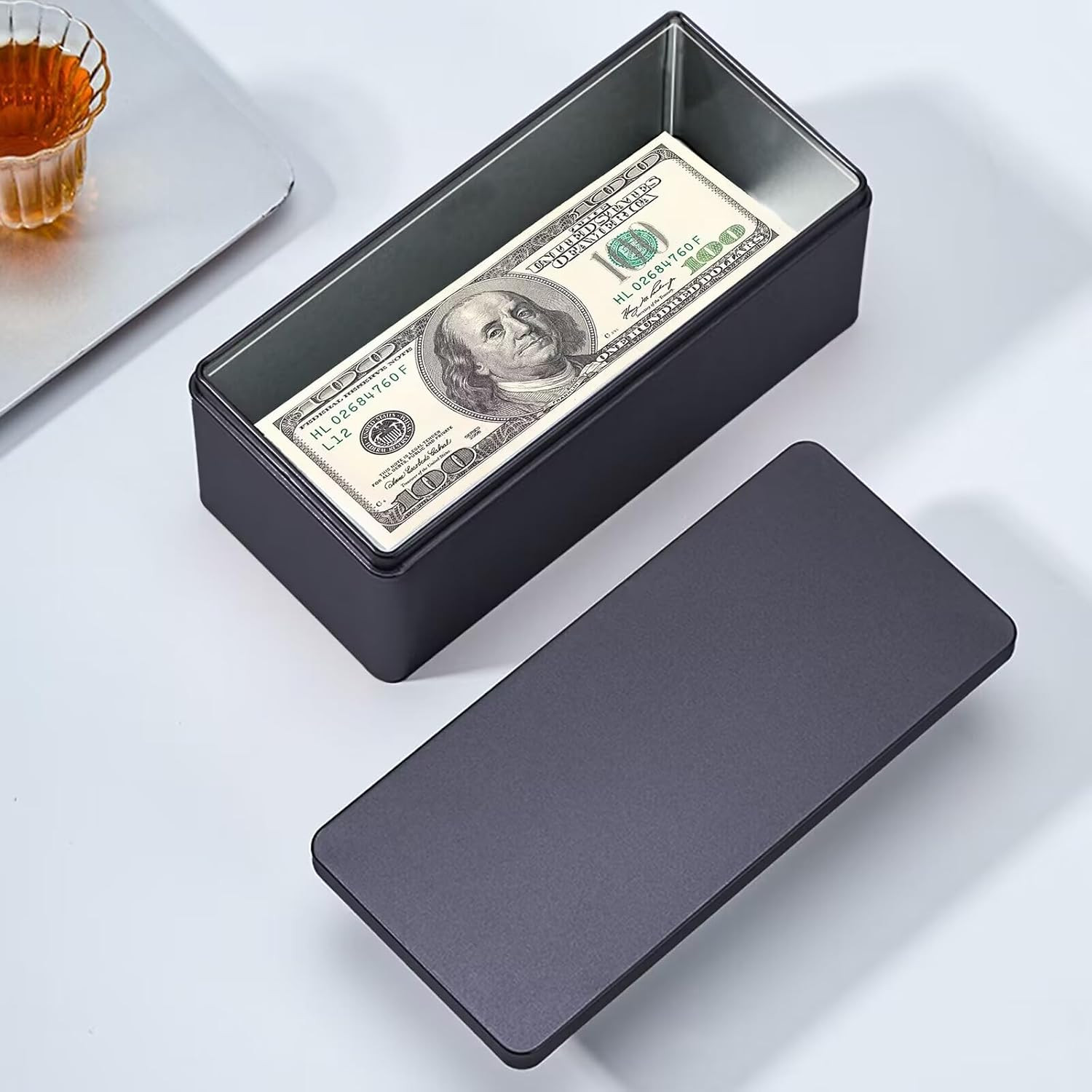 Black Metal Cash Box Money Holder Money Box for Cash Single Row Currency Tray Mo