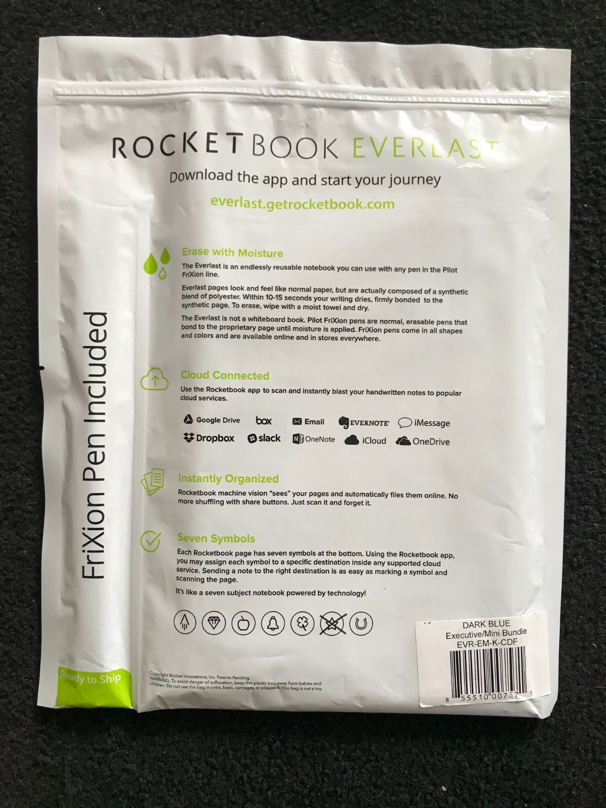 Rocketbook Everlast Smart Notebook – PilotFrixionPen/NEW, DarkBlue Ex/MiniBundle