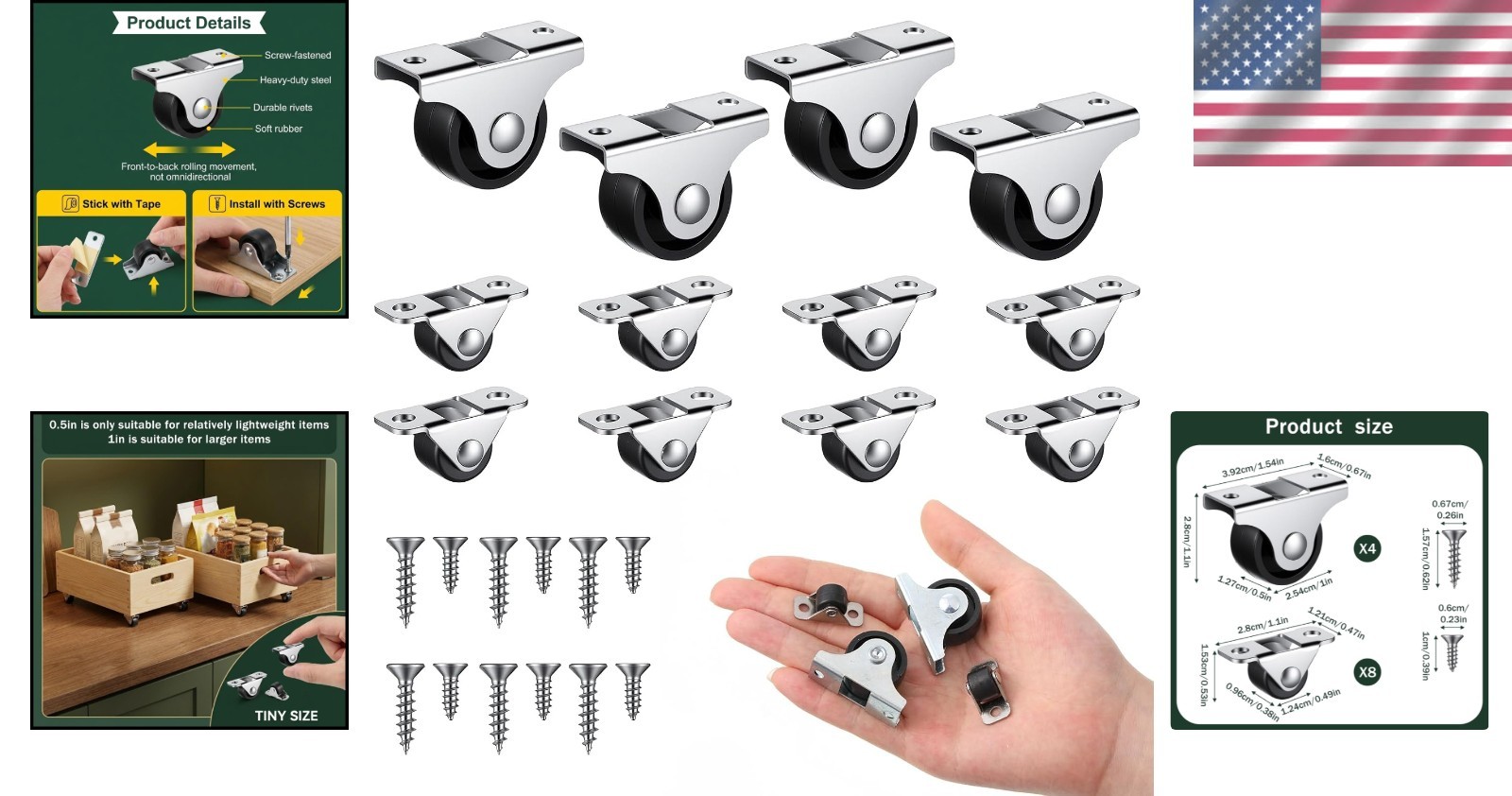 Complete 12 Pcs Mini Caster Wheels Set – Ideal for DIY and Furniture Projects