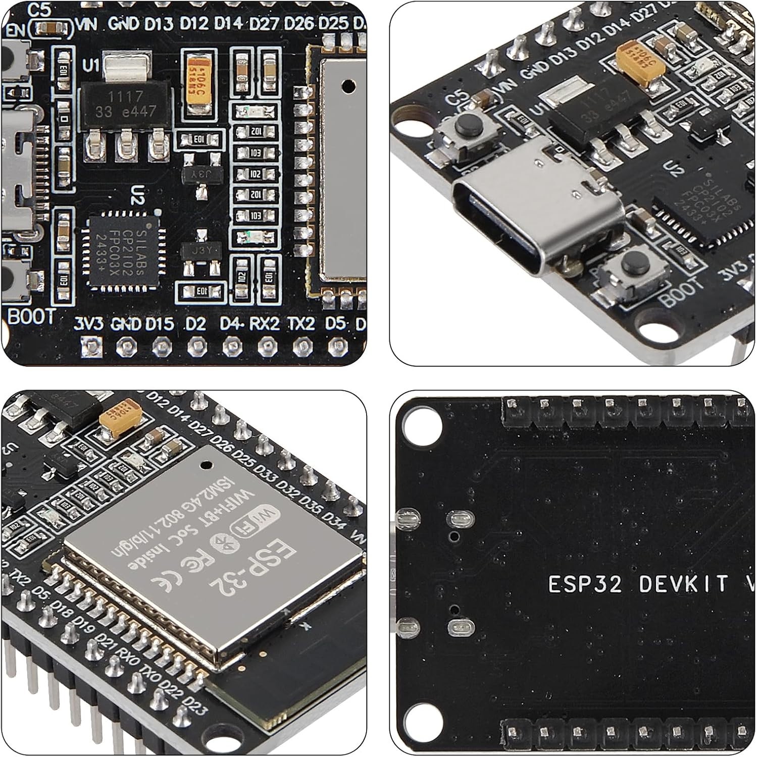 ESP32 ESP-WROOM-32 Wifi and Bluetooth Development Board, 38-Pin, with USB Type-C