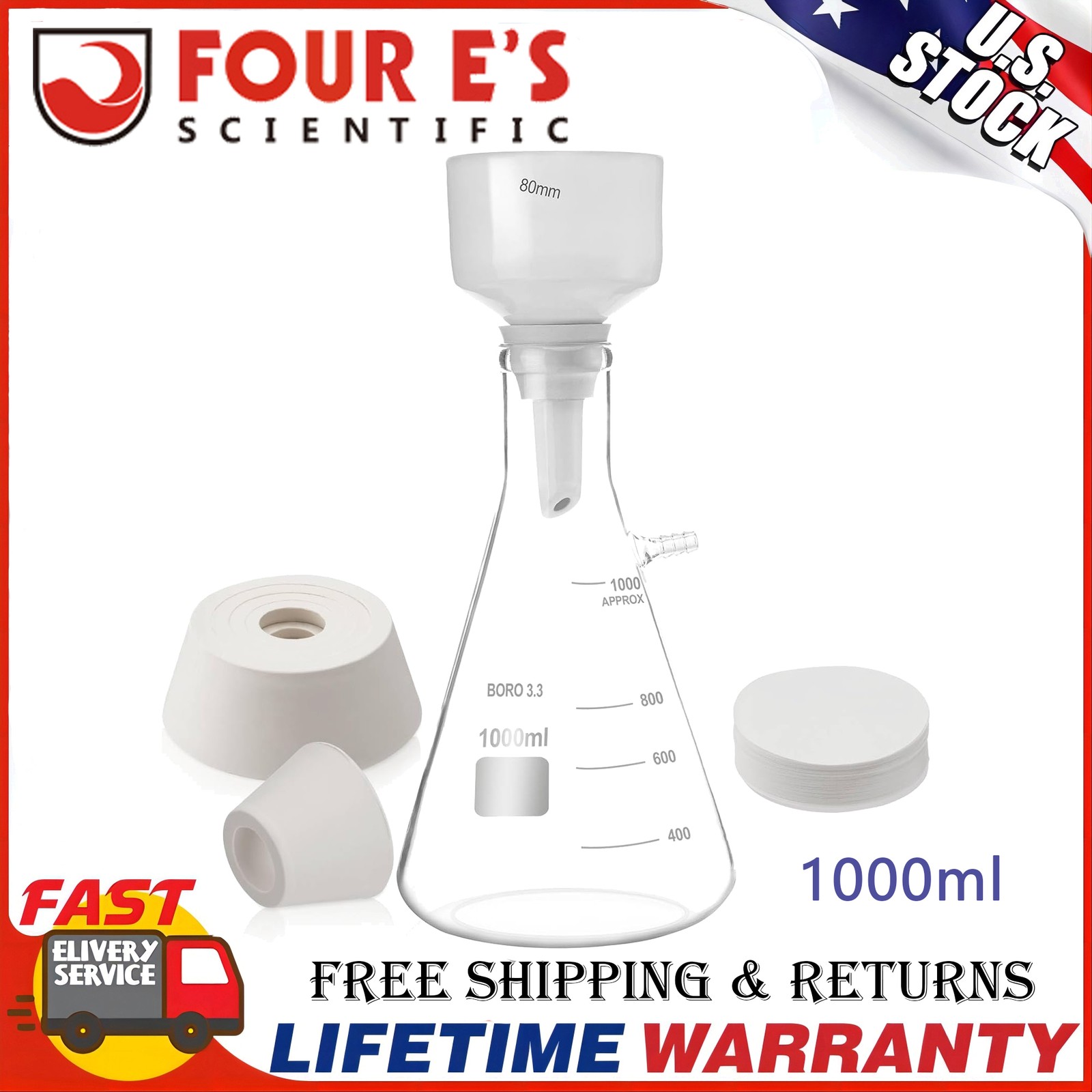 1000ml Buchner Funnel Filtering Kit w/Flask Funnel Ceramics Buchner Funnels 80mm