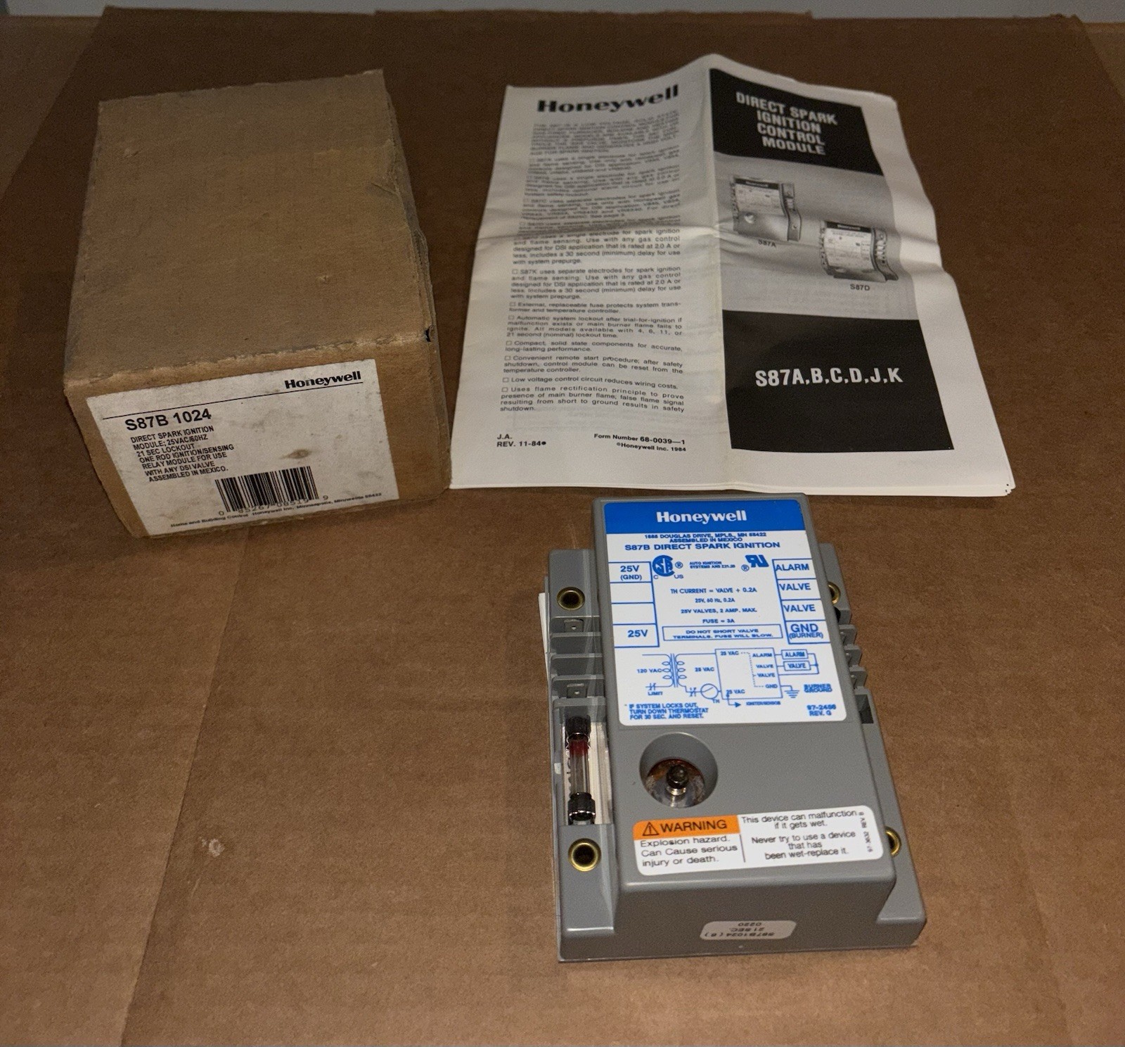 S87B 1024 / Honeywell Direct Spark IGNITION CONTROL MODULE, 21 SEC. LOCKOUT, NOS