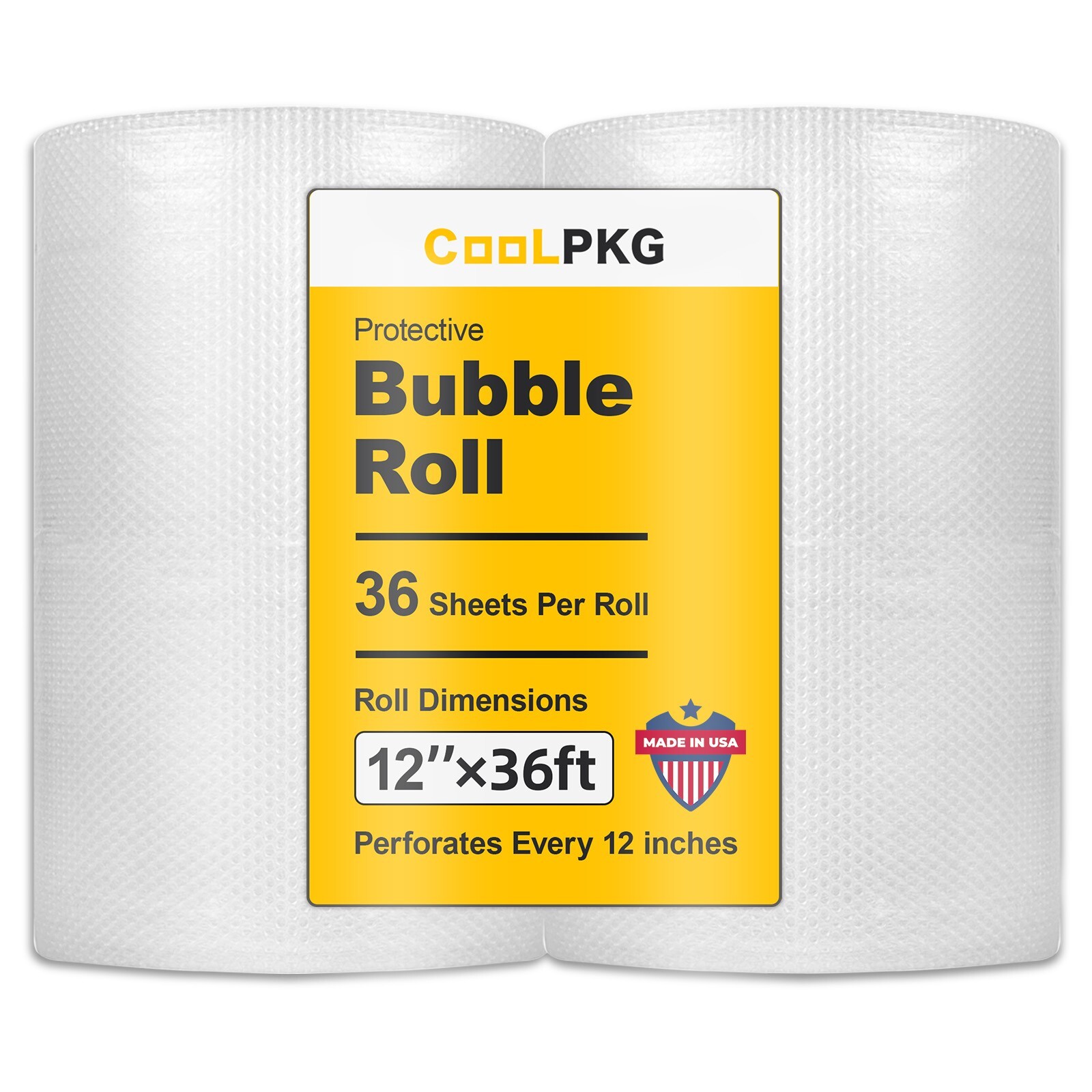 CoolPkg 2 Pack Bubble Cushioning Clear Wrap Rolls 12″ x 72 ft, Shipping, Moving