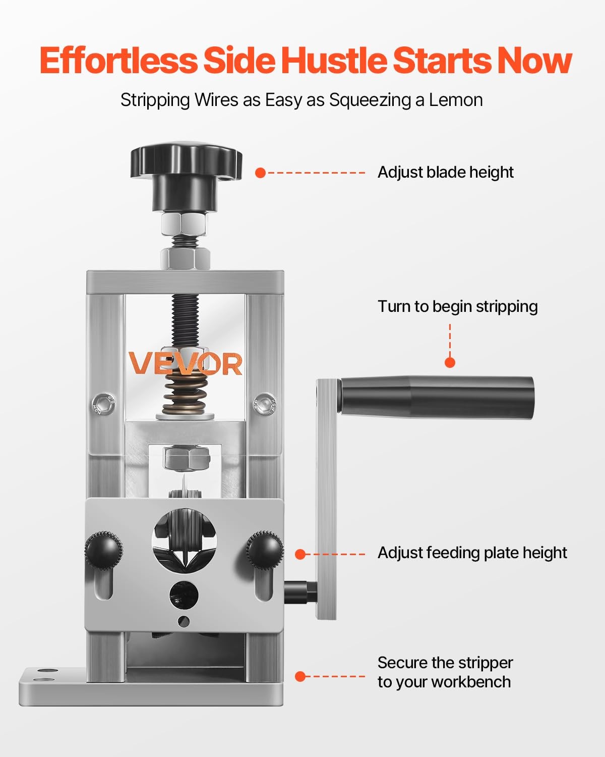 VEVOR Manual Wire Stripping Machine, 0.06-1 in, Copper Stripper with Silver