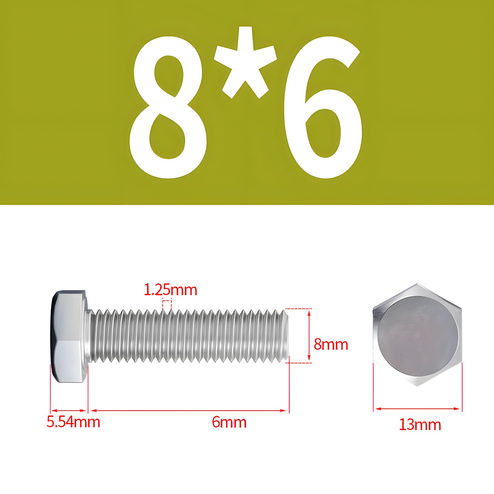 M8 Hex Cap Bolts / Screws, A2 Stainless Steel, 1.25 Coarse DIN 933 931 Tap 18-8