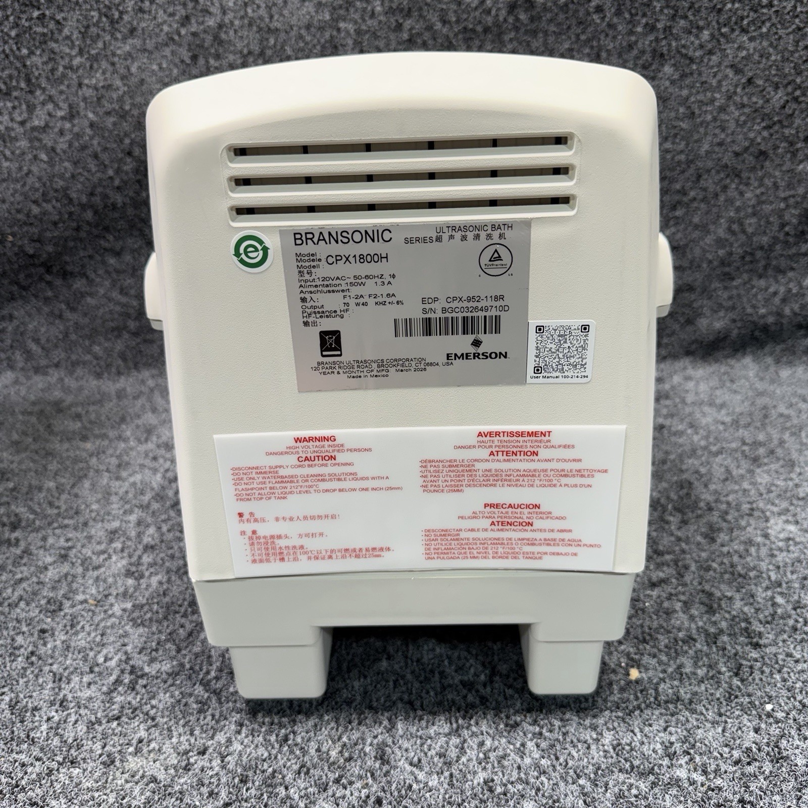 Branson CPX1800H Ultrasonic Cleaner 0.5 gal, Degas/Heat/Sweep, Timer
