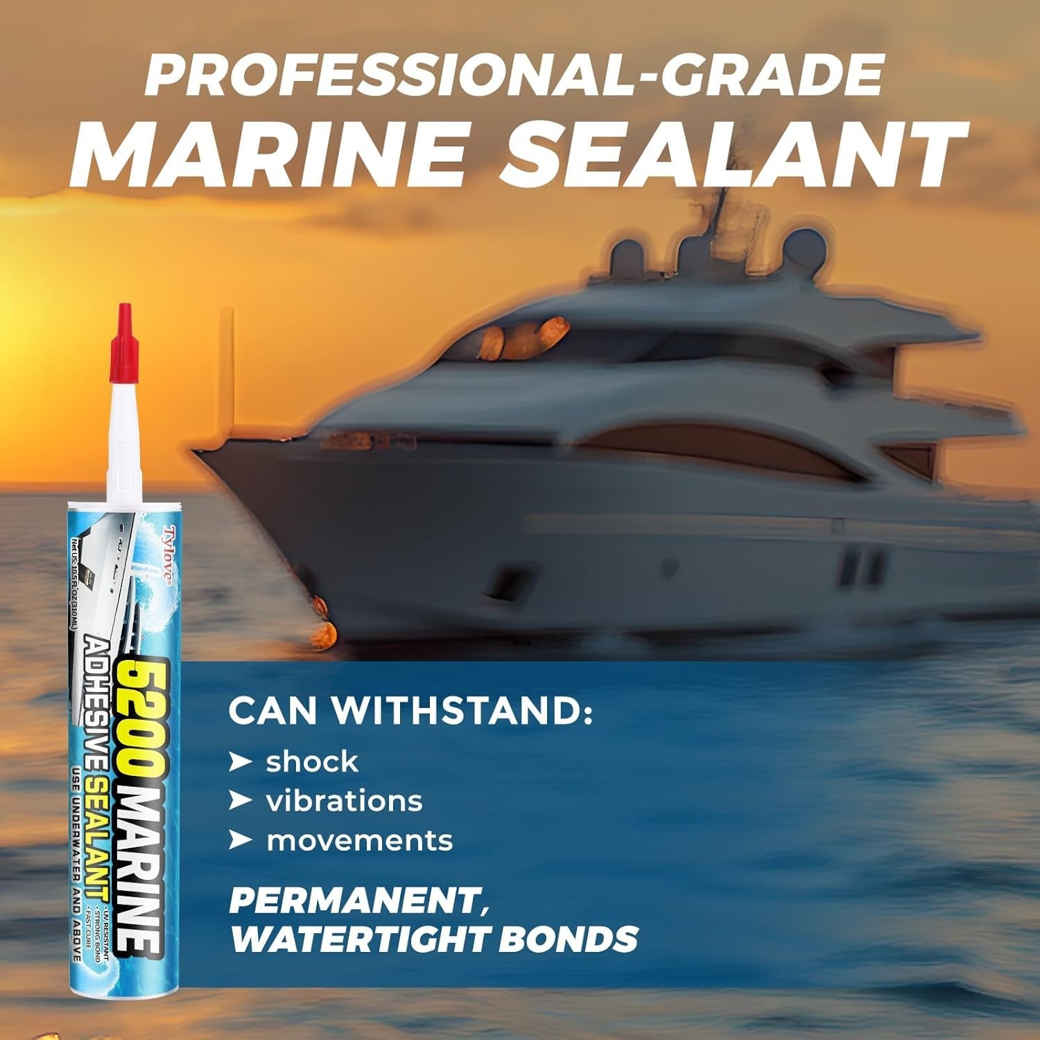5200 Marine Sealant for Boats & RVs-Fast-Cure (30 Mins), Waterproof, UV-Resis.