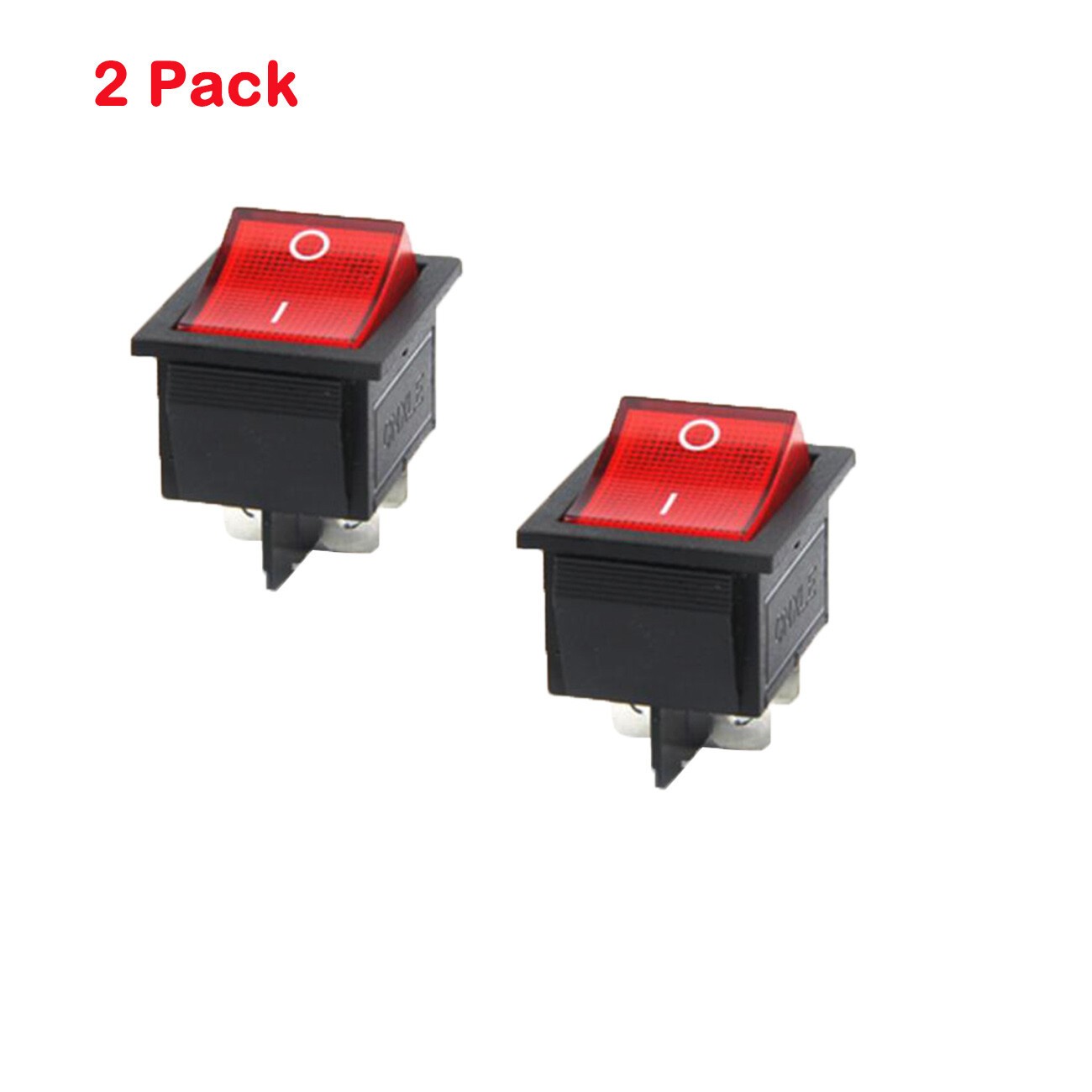 2X On/OFF Toggle Red Led Rocker Switch DPST 4 Pin Snap-In AC 16A/250V 20A/125V