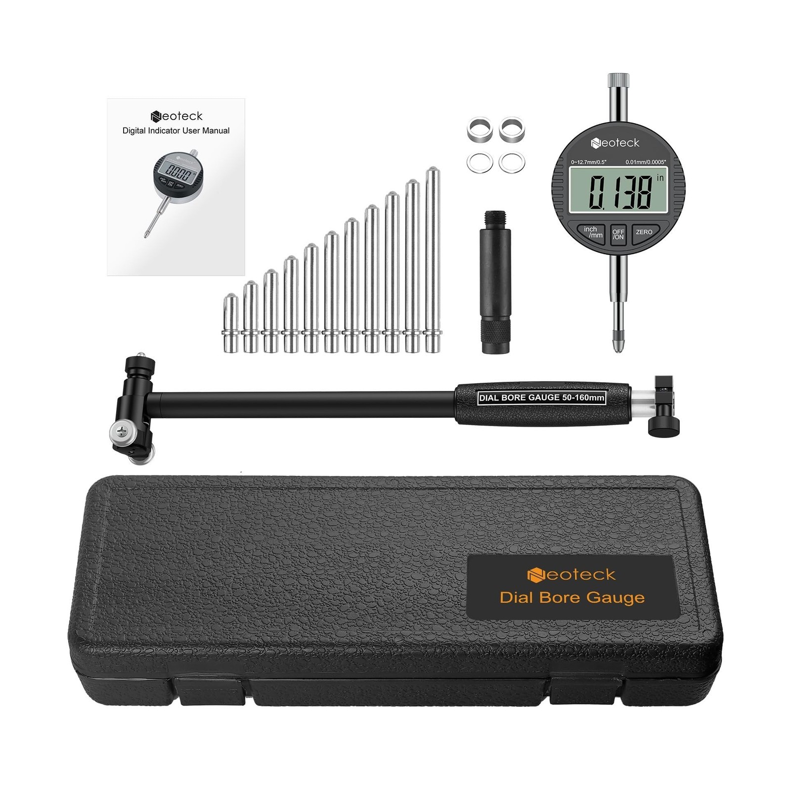 Neoteck Bore Gauge Set Digital Indicator Dial Bore Gauge (2-6″/0.0005″) with …