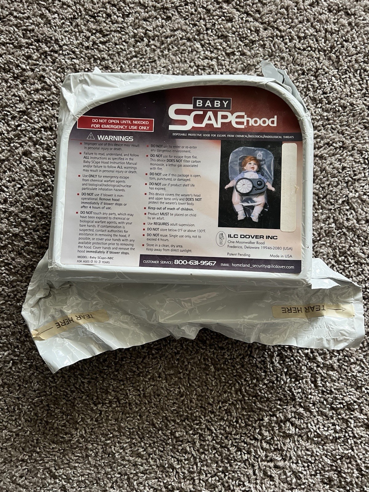 Baby Scapehood SCape-NBC Disposable Protective Mask Hood From Chemical/Biologic