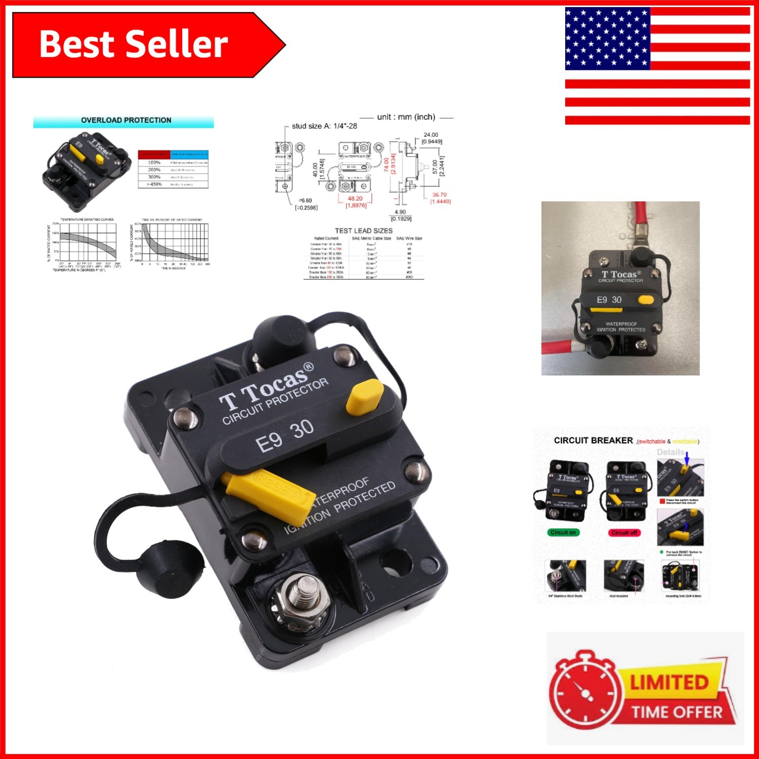 -Rated 30A Circuit Breaker – Compact and Waterproof for Automotive & Marine