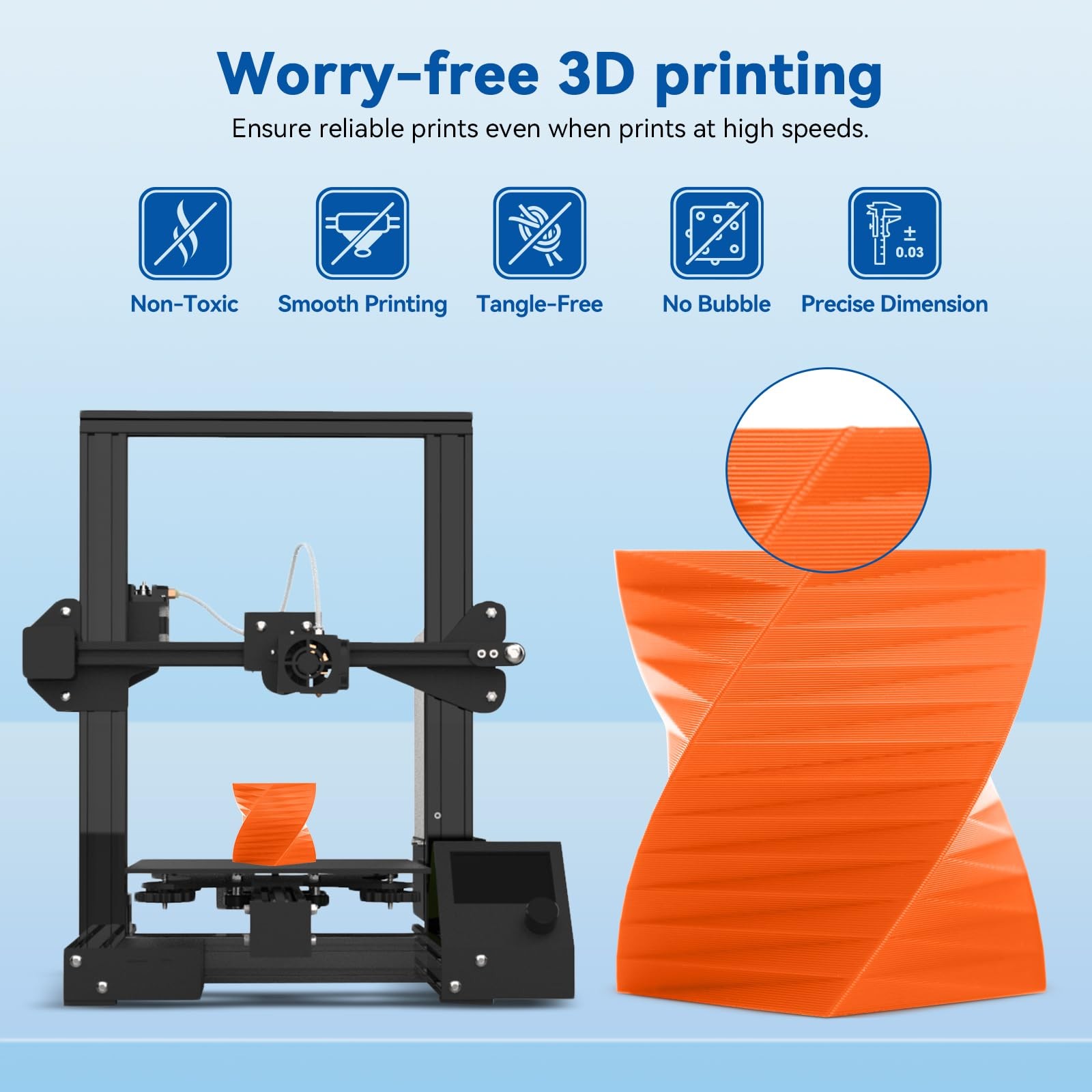 3DHoJor PLA High Speed Printer Filament 1.75mm 1kg 1.75 millimeters, Orange