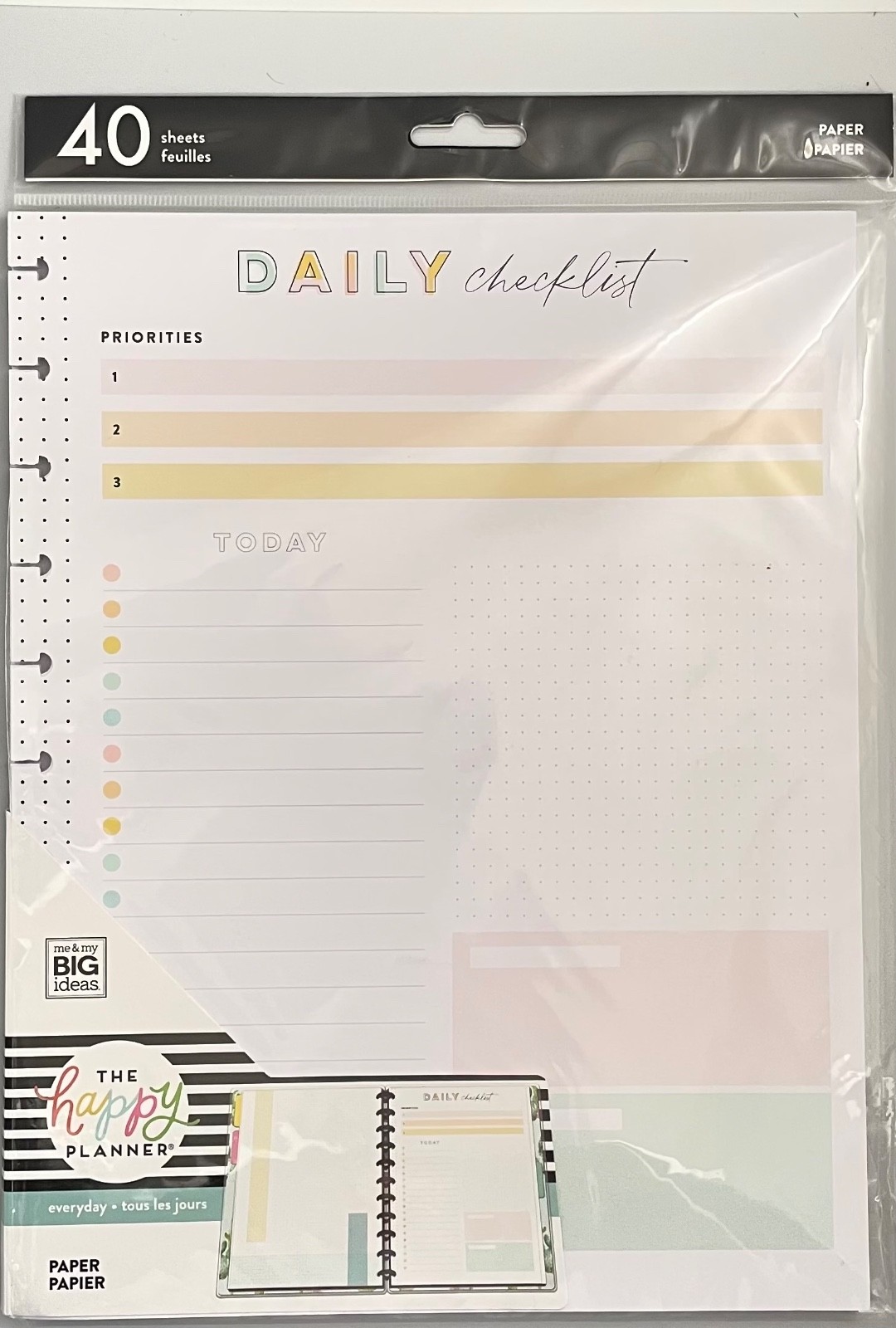 The Happy Planner 8.5×11 Paper 40 sheets “Daily Checklist” Priorities 8994