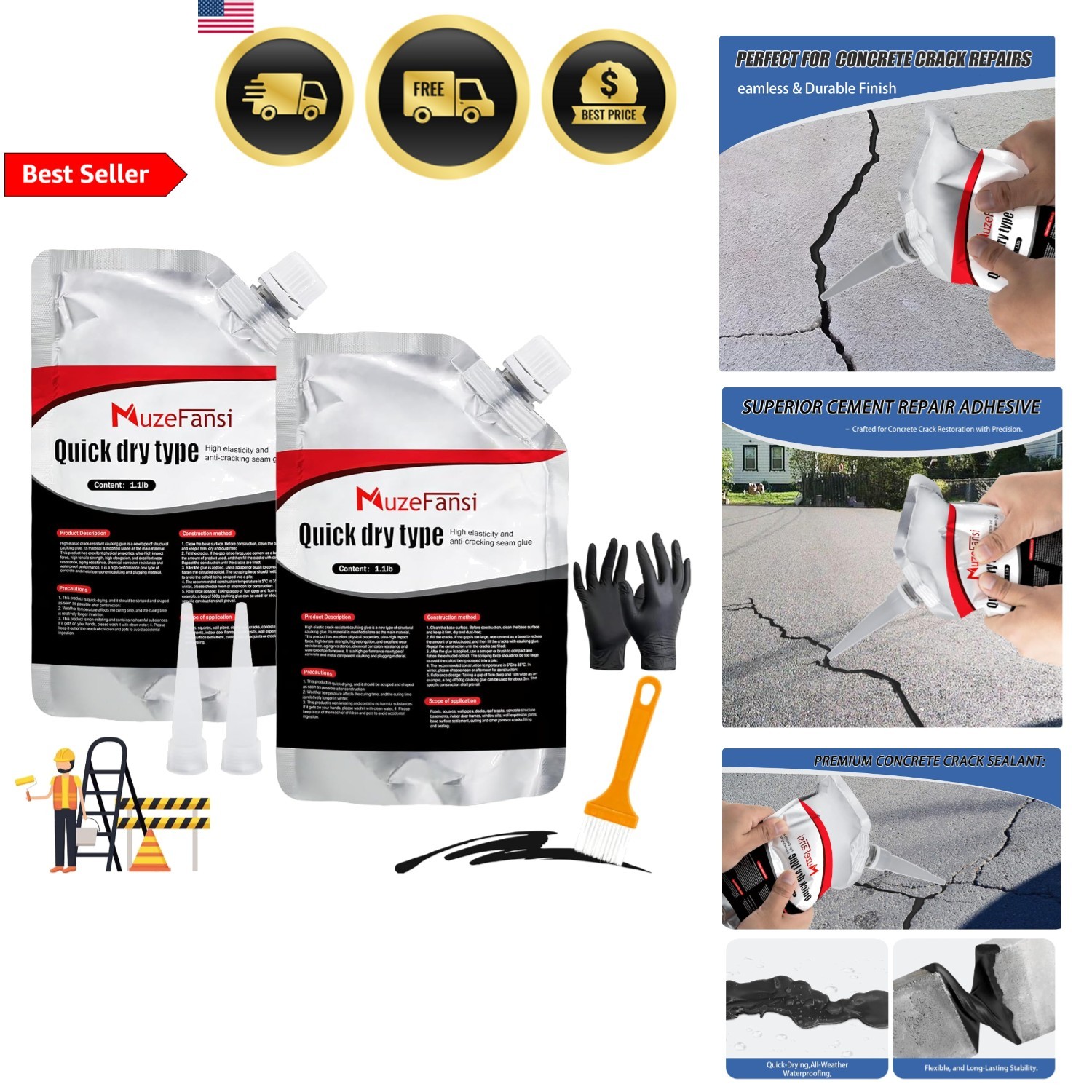 Asphalt Crack Filler Sealant for Driveway Blacktop Pavement Repair 2 Pcs