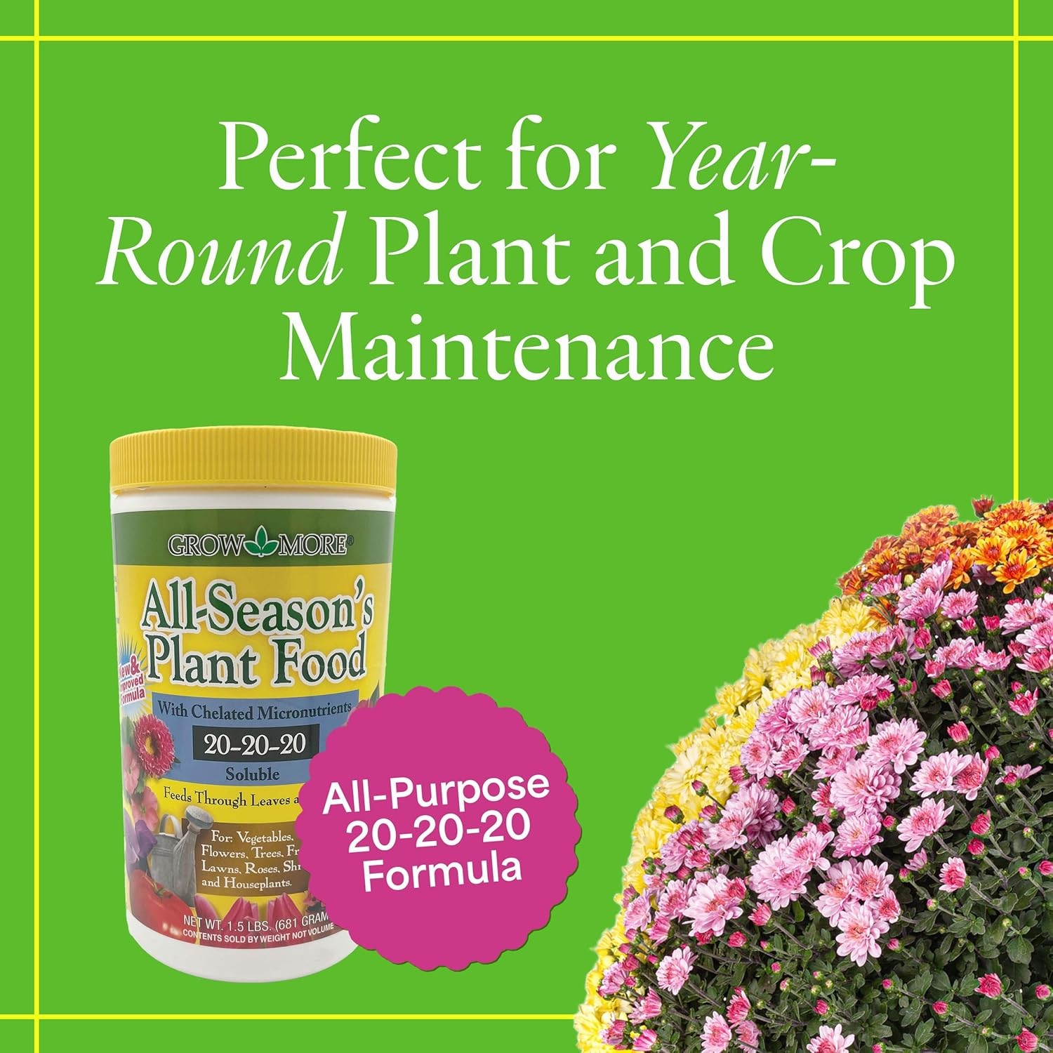Grow More All-Season’s Plant Food (20-20-20 Fertilizer) – 1.5lbs of All Purpose