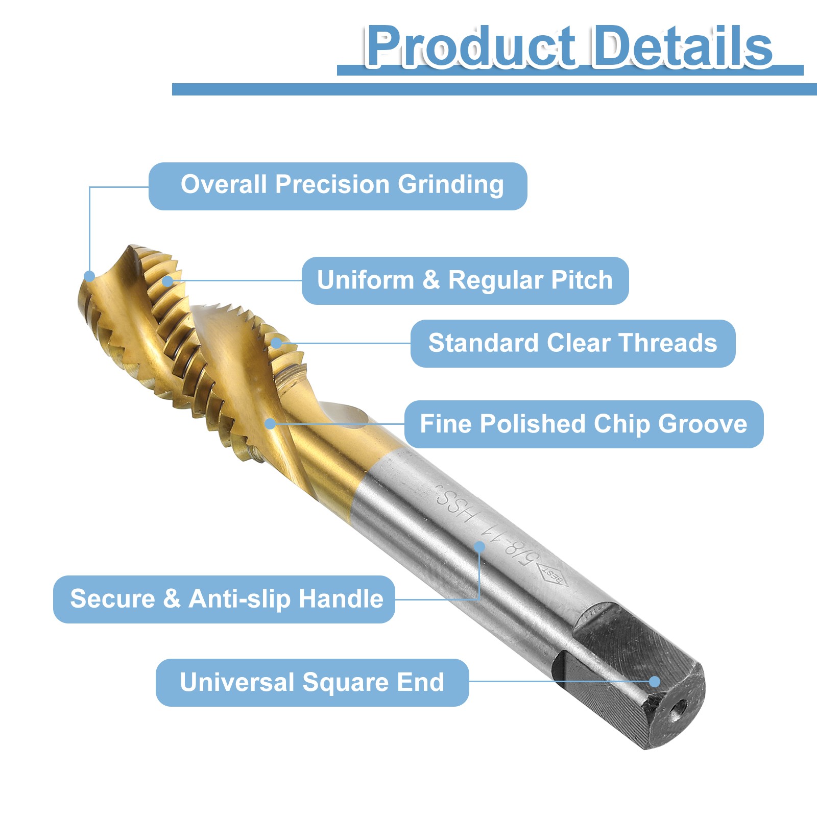 3pcs Spiral Flute Thread Taps 5/8-11 UNC Titanium Coated Screw Threading