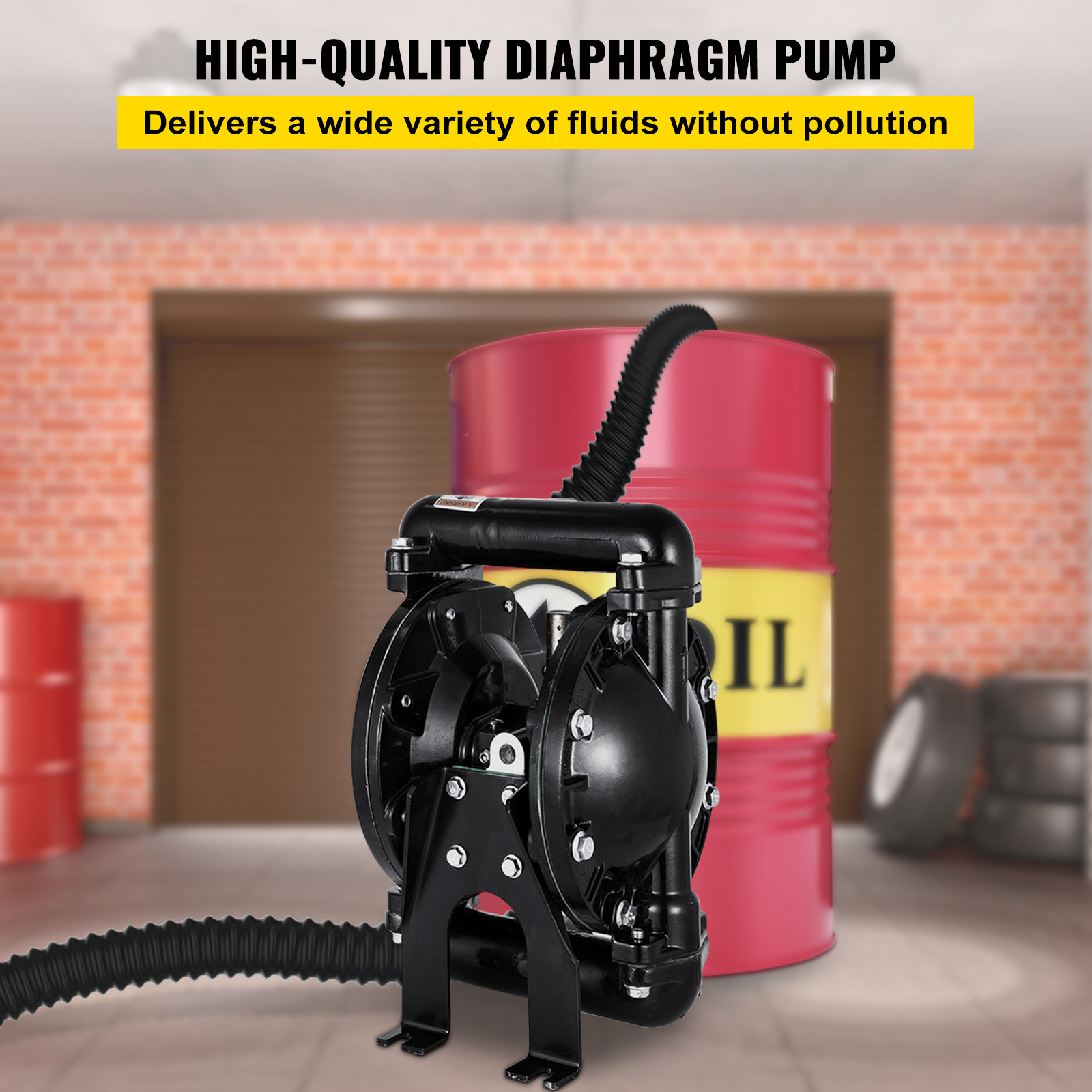 VEVOR Air-Operated Double Diaphragm Pump 1″ Inlet Outlet Petroleum Fluids 35GPM