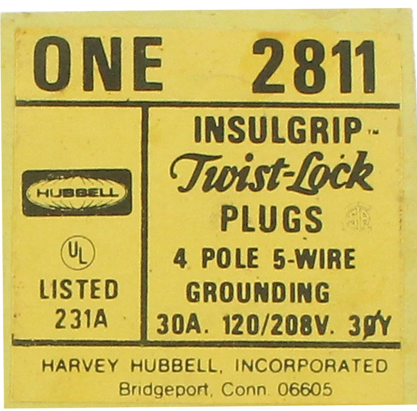Hubbell HBL2811 L21-30 Male Plug Locking 30A 3-Phase 120/208V AC New