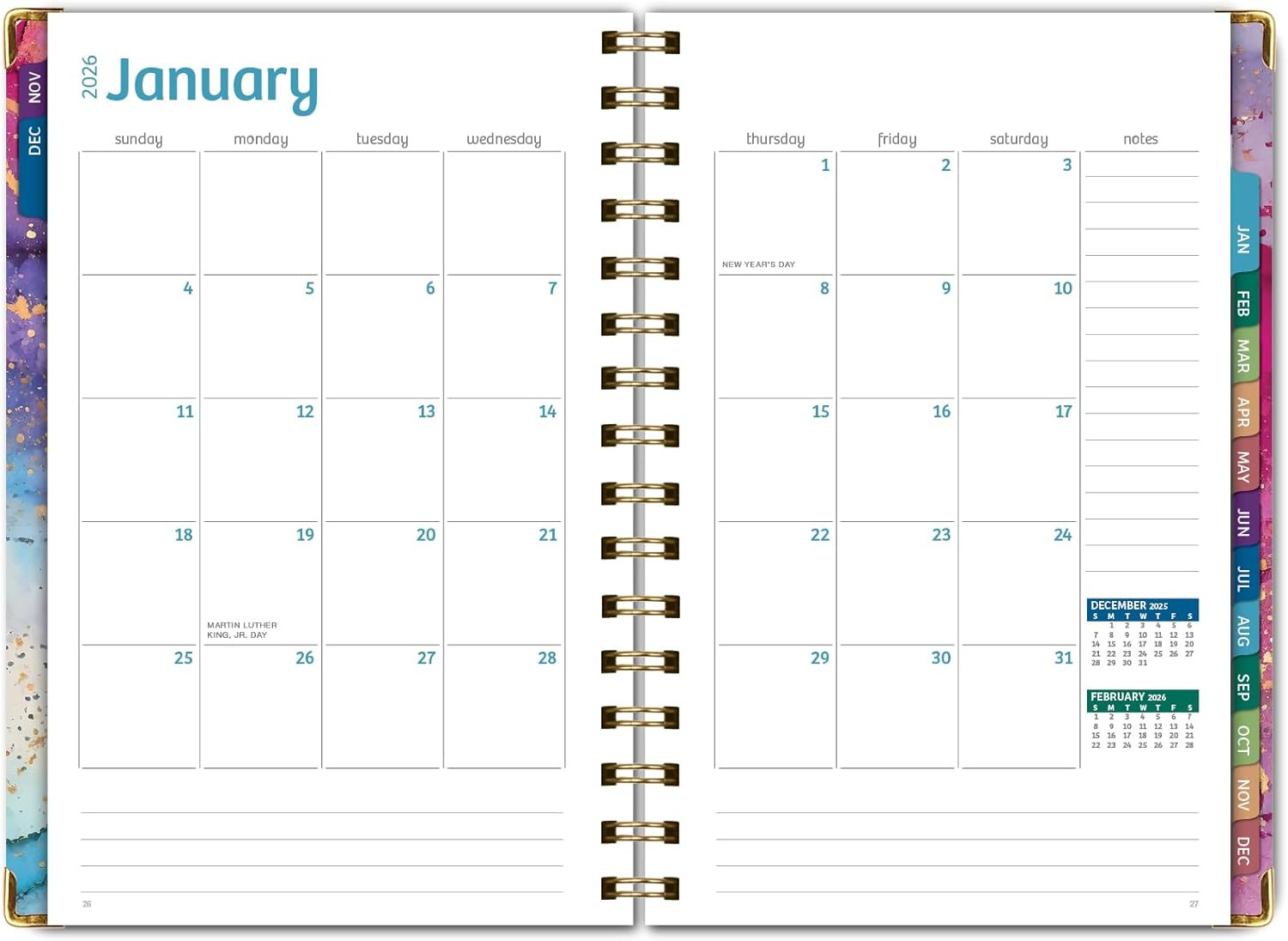 HARDCOVER 2026 Planner, 5.5″x8″: 14 Months (November 2025 – December 2026), Dail