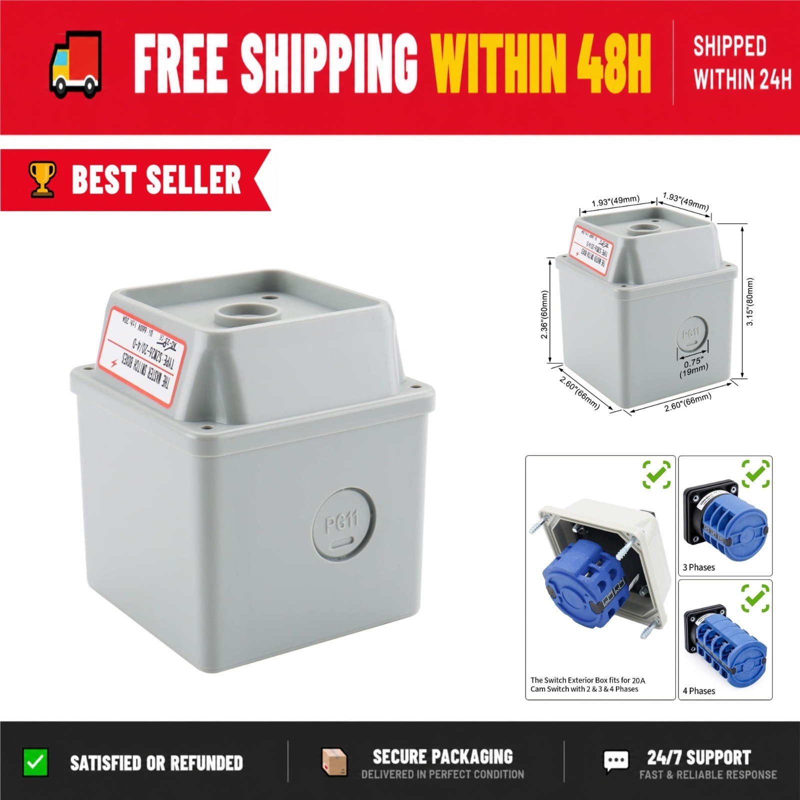 BAOMAIN Waterproof Enclosure for SZW26-20 Cam Switch – 20A 660V