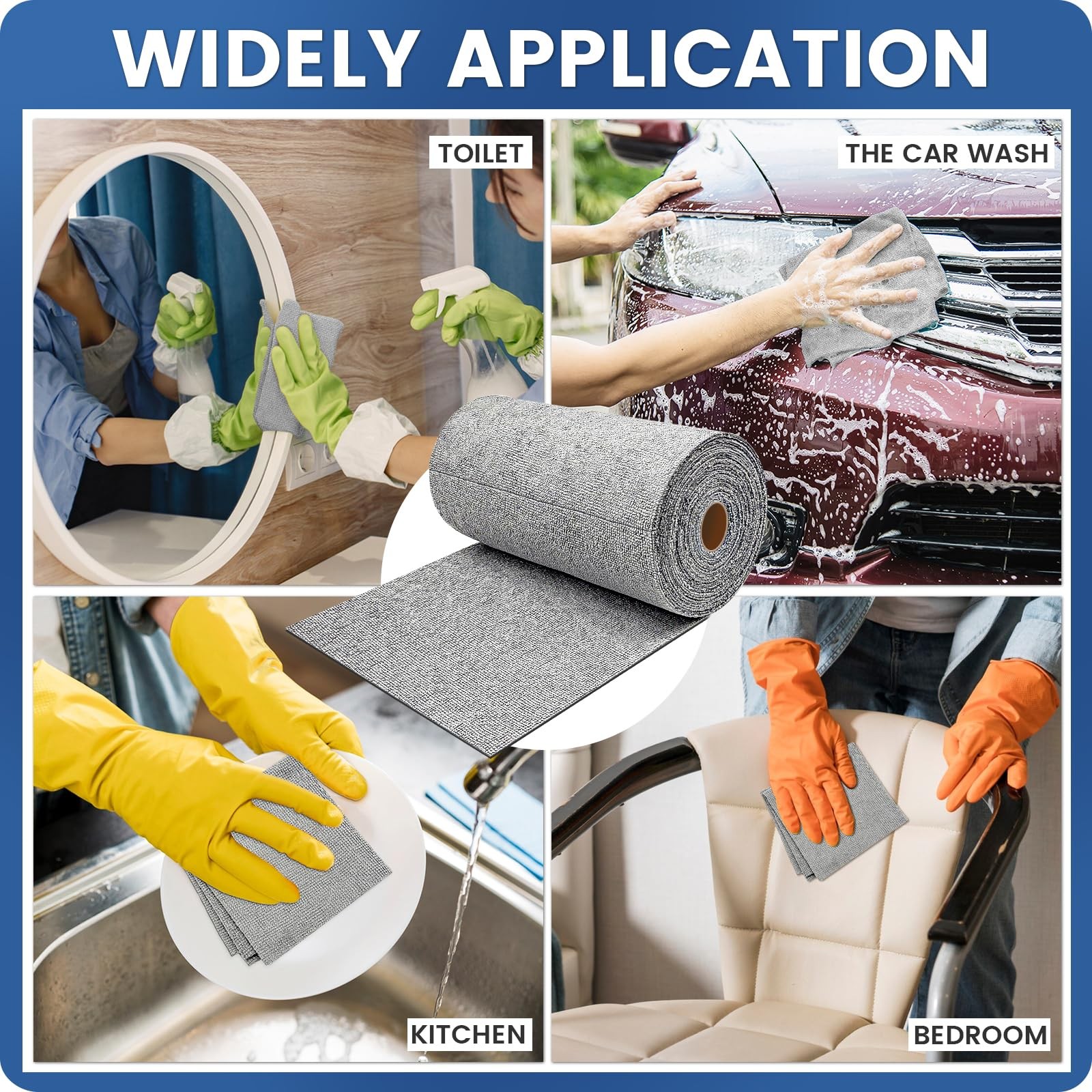 Whkvnng 75 Pack Microfiber Cleaning Cloth Roll,Reusable 10×10 inches, Grey
