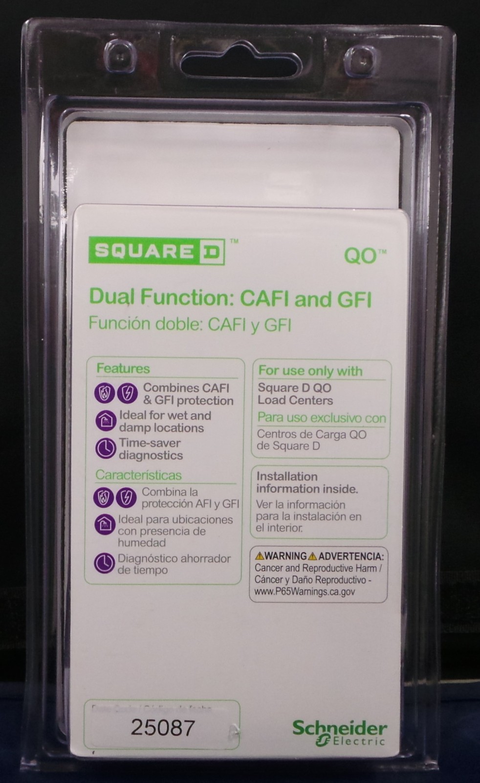 Square D QO120DFC ,20 Amp Single Pole Dual Function CAFCI & GFCI Circuit Breaker