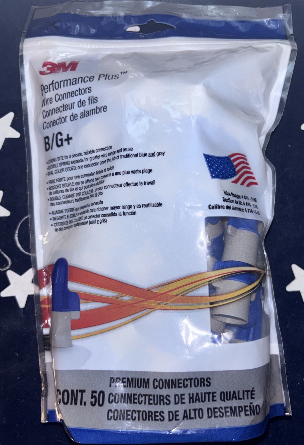 3M B/G+ Blue & Gray Wire Premium Connectors Performance Plus One Bag of 50