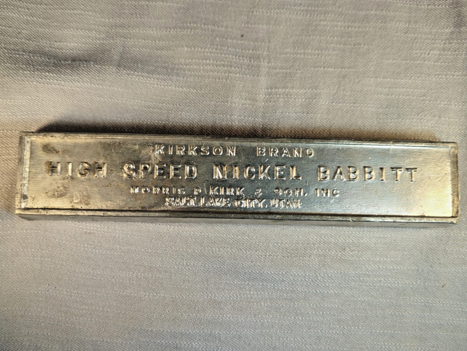 Vintage Kirkson Brand High Speed Nickel Babbitt Ingot 2.14 Lbs Salt Lake City Ut
