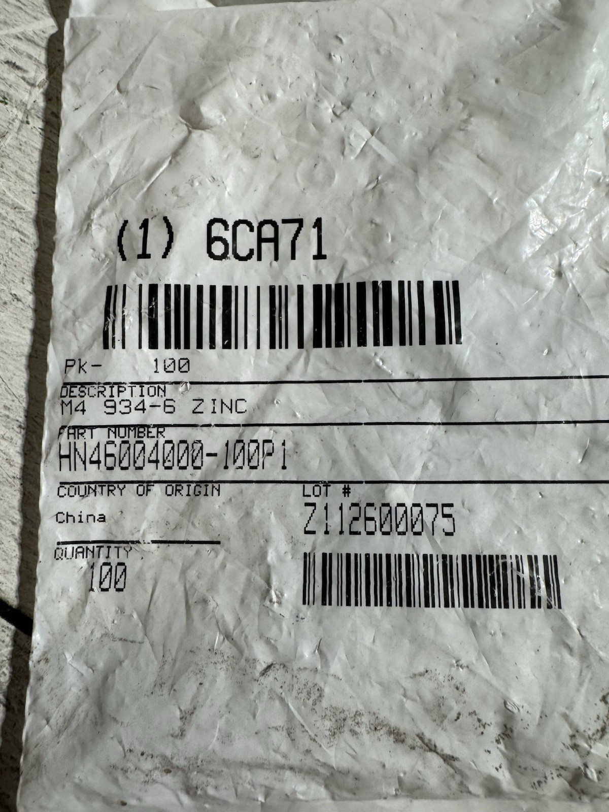 Grainger 6CA71 M4-0.70 Hex Nut Class 6 Zinc Plated DIN 934 Pack of 100 New