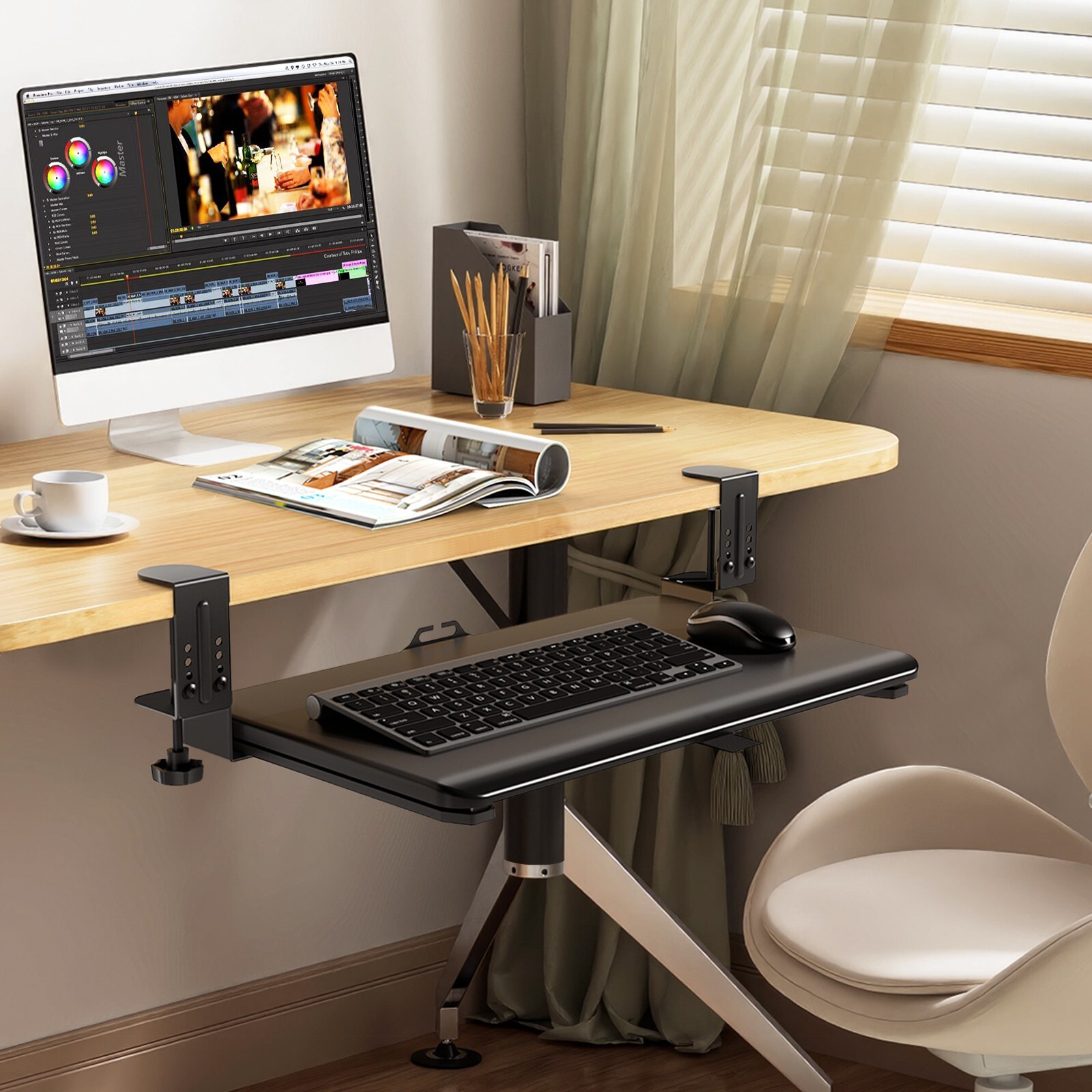 Keyboard Tray Under Desk, Pull Out Keyboard Tray with C Clamp Mount, 20″ x 13″