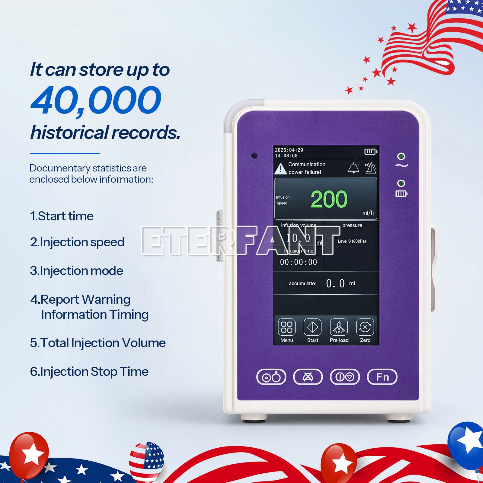 Portable 6-mode LCD Touch Screen Enteral Feeding Pump with Adjustable Pole Clamp