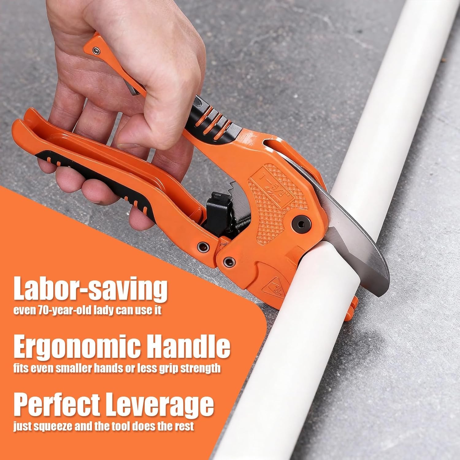 One-Hand PVC PEX Pipe Cutter Ratchet V-Blade SUS420 Cuts to 1-1/4″ for Plumbing