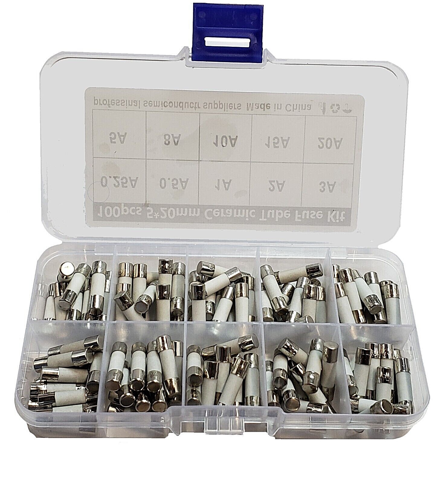 Fast Blow Ceramic Fuse KIT 0.25A 0.5A 1A 2A 3A 5A 8A 10A15A 20A 5x20mm (100x)